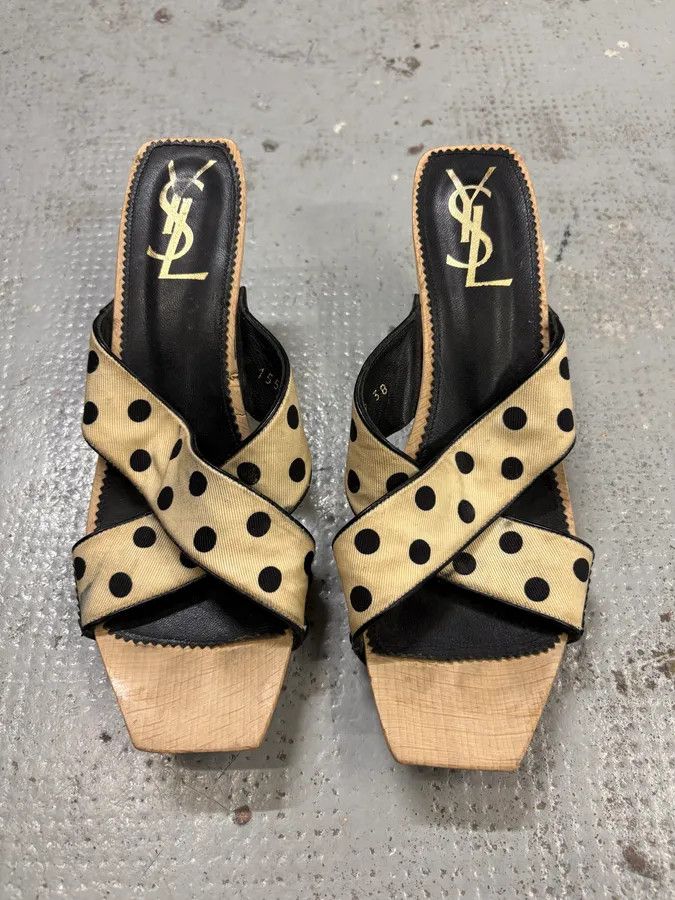 Saint Laurent Paris 2000s Yves Saint Laurent Dot Cream Sandals Heels Size US 7 / IT 37 - 2 Thumbnail