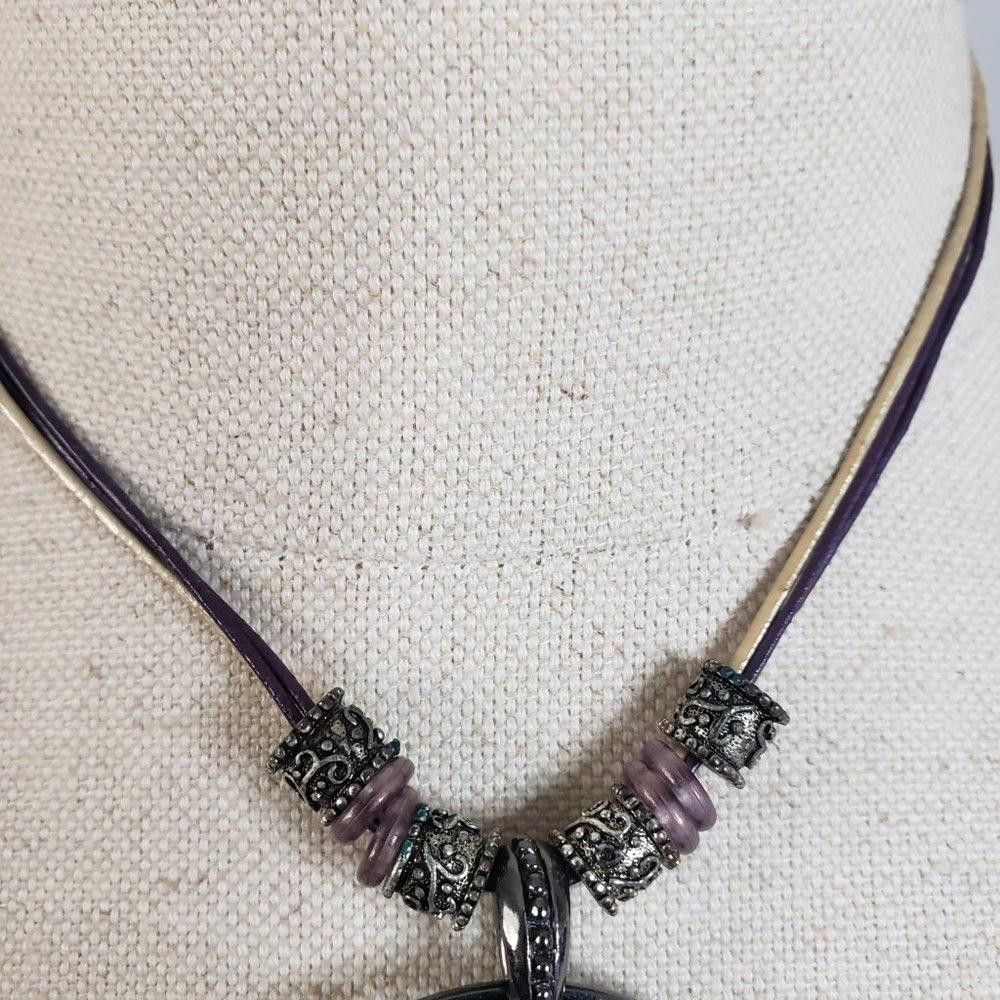 Designer Kenneth Cole Green & Gunmetal Leather Cord Necklace 18" Size ONE SIZE - 3 Thumbnail