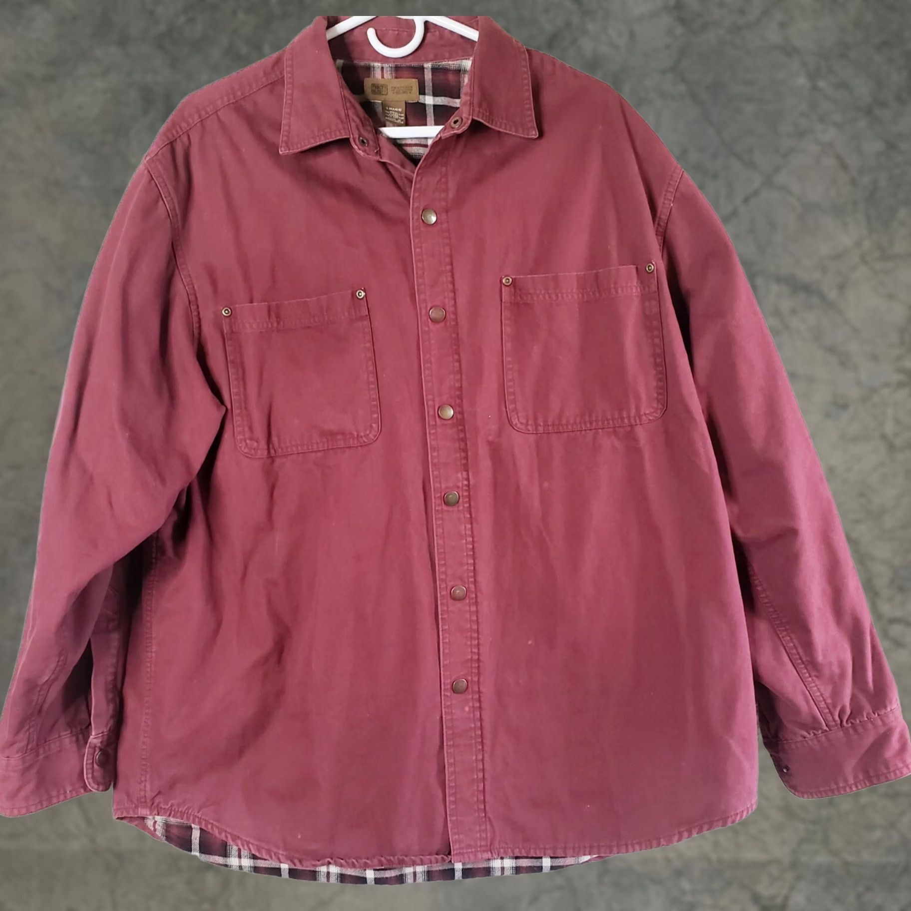 Faded Glory VINTAGE Faded Glory Flannel Lined Canvas Shirt Barn Jacket Mens L 42/44 Red Plaid Cotton Shell Snap Front Size US L / EU 52-54 / 3 - 1 Thumbnail