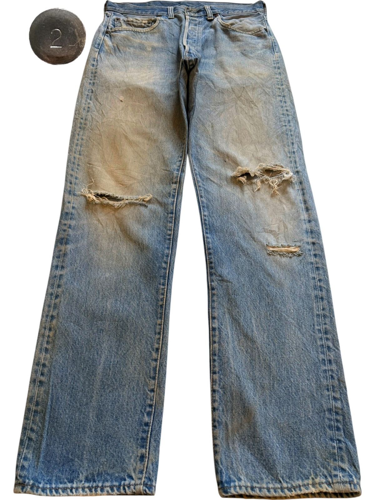Levi's Vintage 70s Levis 501 Bartacks Mud Wash Jeans Button #2 Size US 31 - 1 Thumbnail