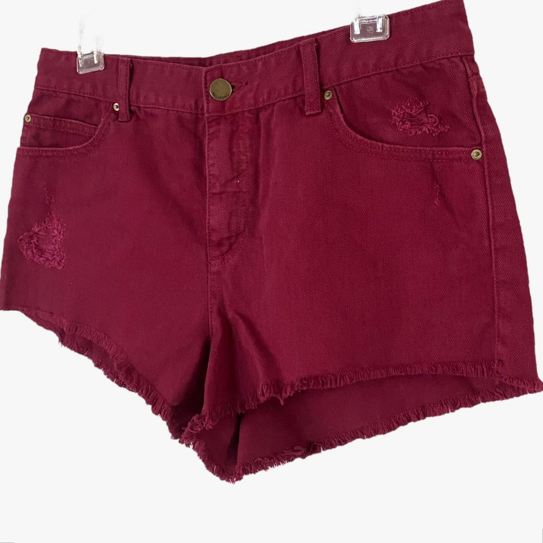 Billabong VINTAGE Billabong Denim Shorts Distressed 5-Pocket Red Burgundy Women's Size 29 Jeans Short Casual Womens Size 29" - 3 Thumbnail