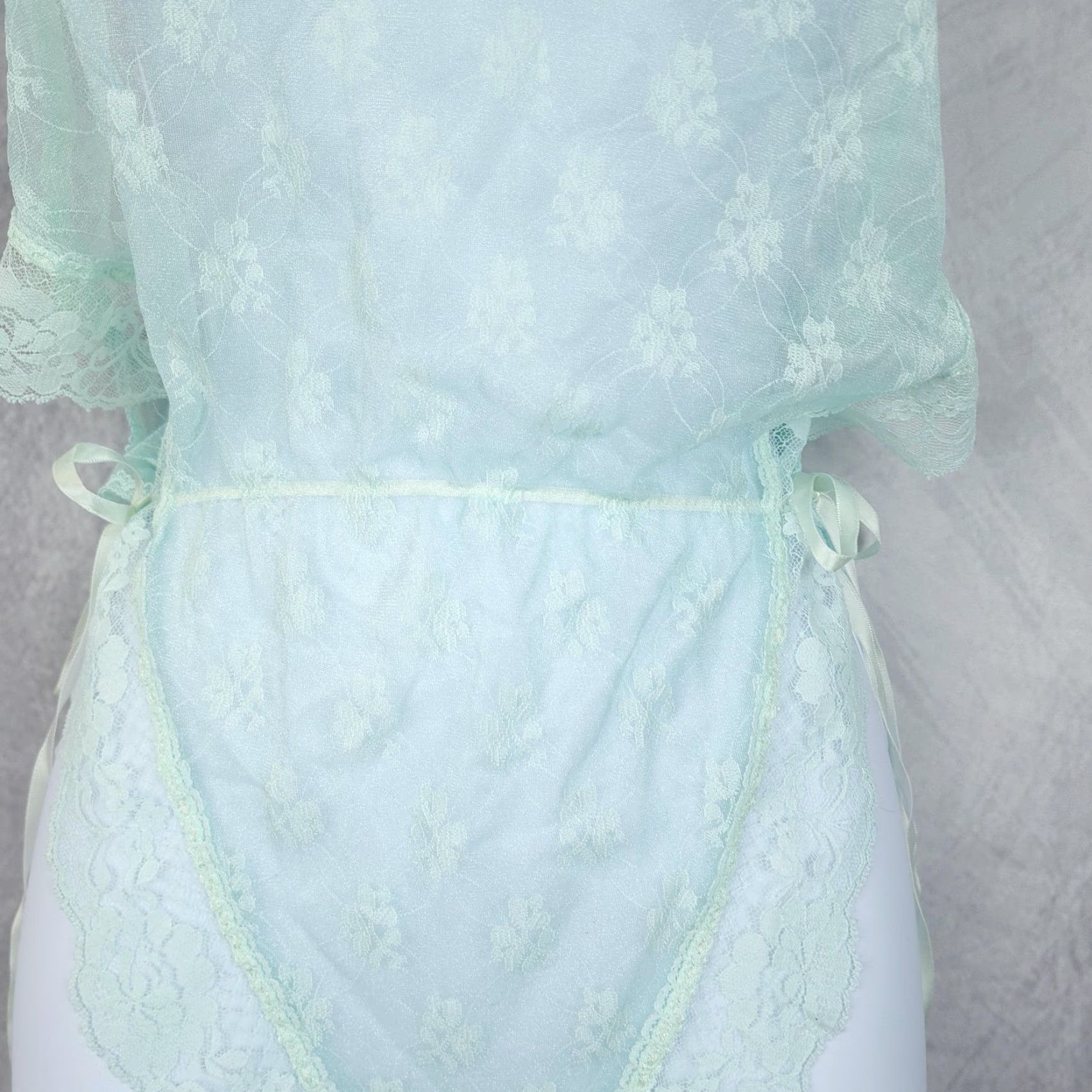 Vintage VINTAGE Lorraine Teddy Womens L Large Mint Green Lace Sheer Nylon 90s One Piece Bodysuit Size ONE SIZE - 6 Thumbnail