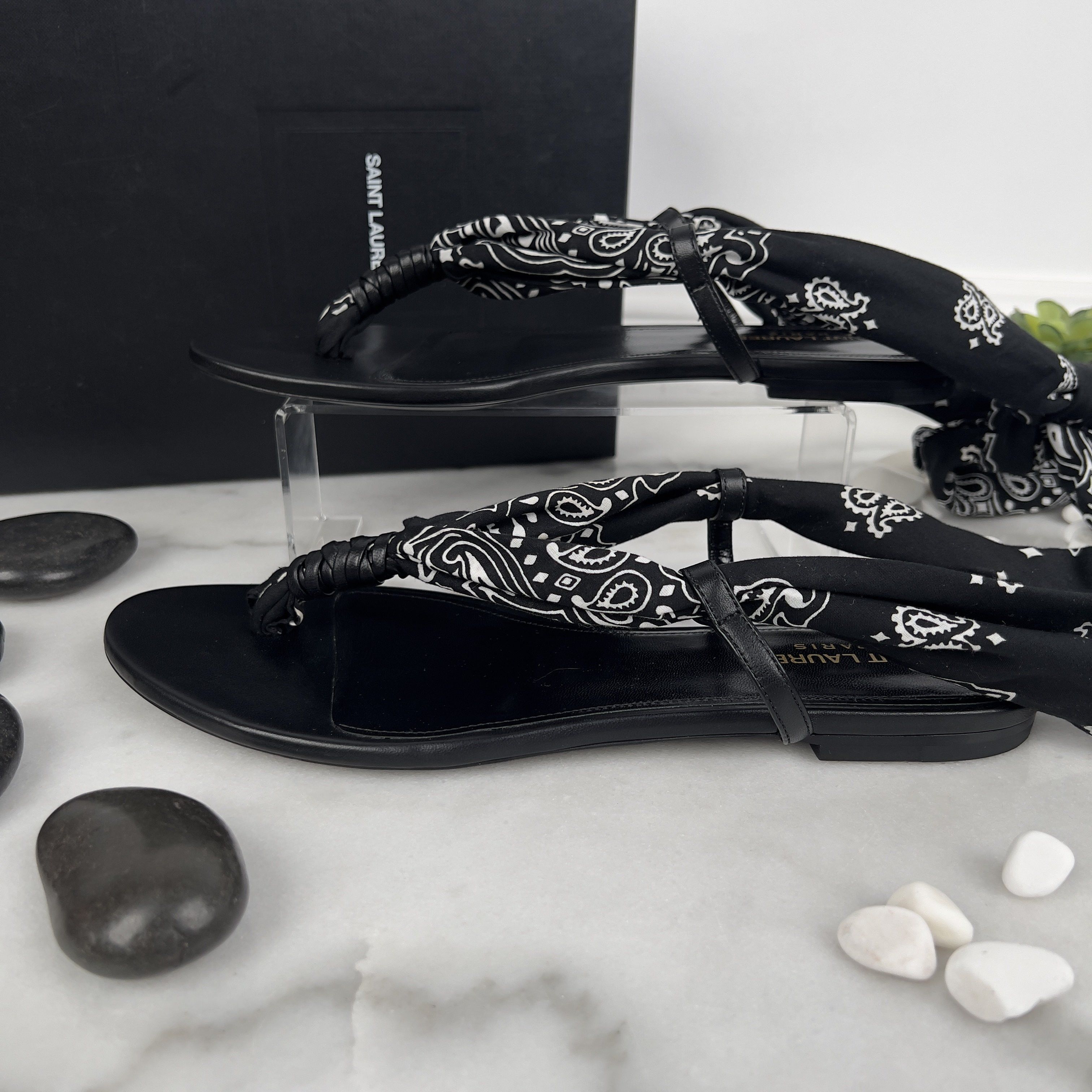Saint Laurent Paris Saint Laurent Dalas Bandana-print Open Sandals Fabric Size US 10 / IT 40 - 6 Thumbnail