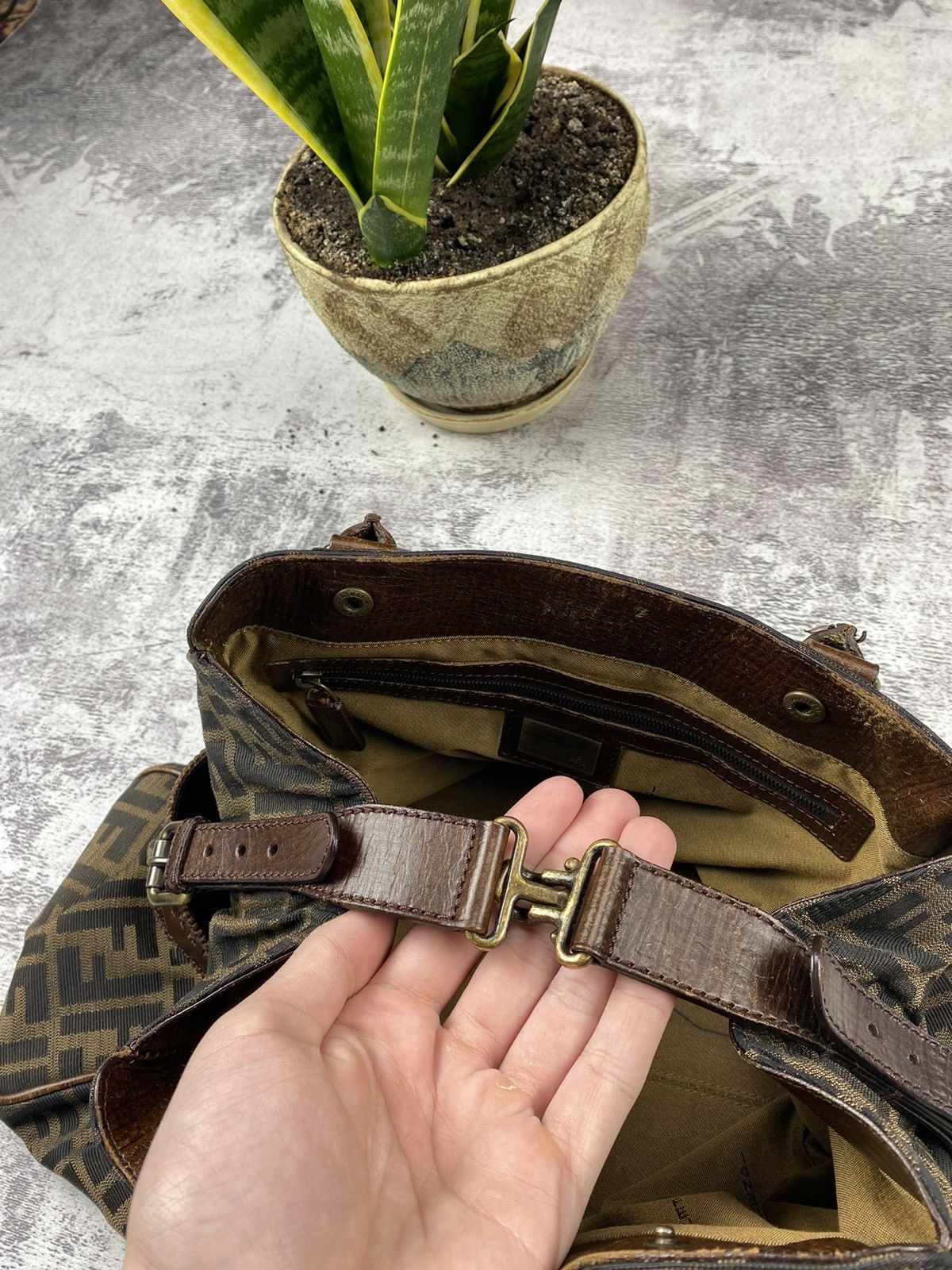 Fendi Fendi Roma Ethnico Zucca Canvas Monogram FF Brown Women’s Hand Shoulder Tote Bag Size ONE SIZE - 10 Thumbnail