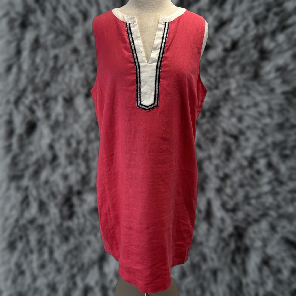VINTAGE Tommy Bahama Linen Shift Dress Women Large Pink Beach