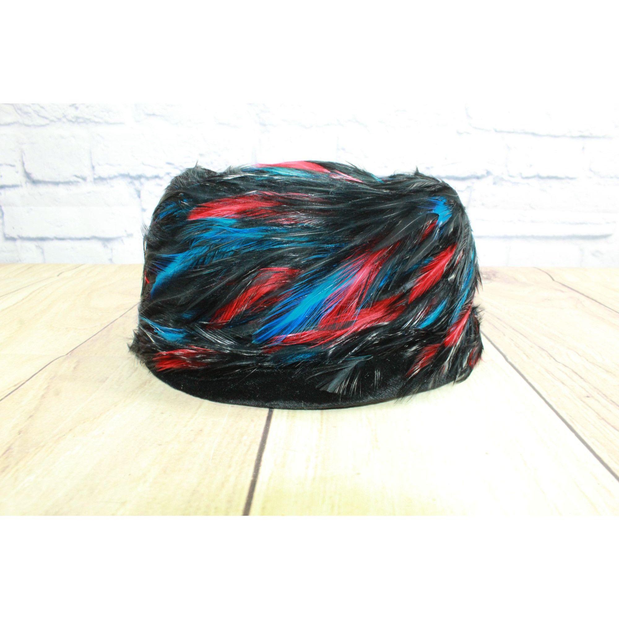 Other × Vintage Vintage Black Wool Beret w/ Red & Blue Feather Detail Size ONE SIZE - 3 Thumbnail