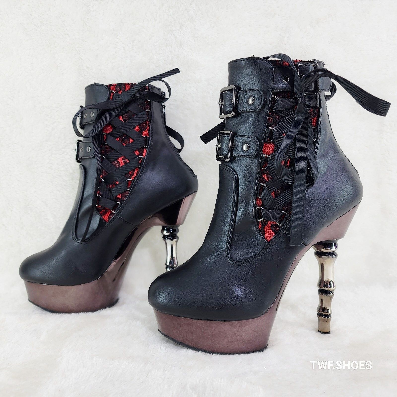 Other MUERTO 1033 Red Lace Panel Finger Bone High Heel Platform An Size US 9 / IT 39 - 2 Thumbnail