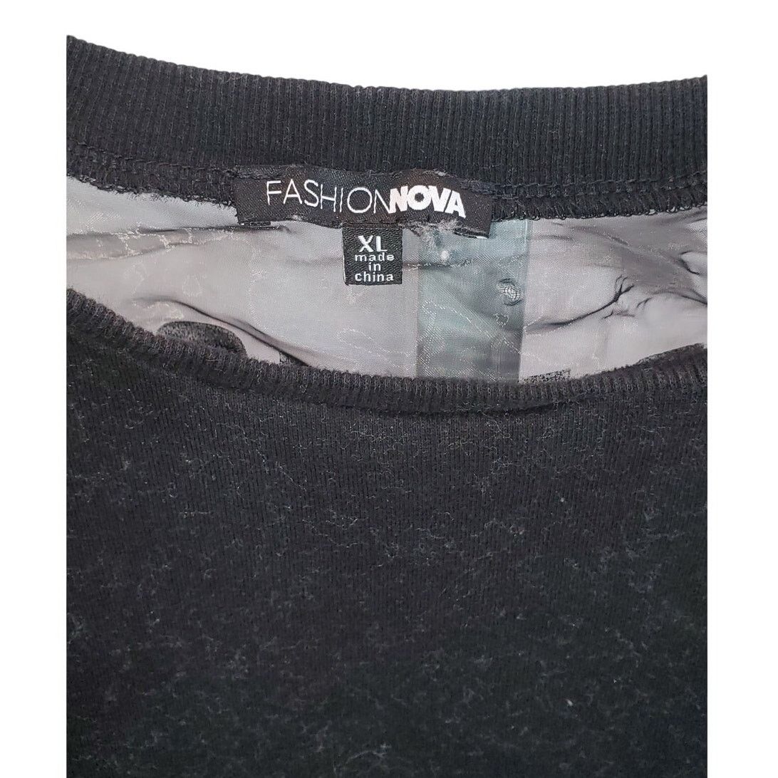 Fashion Nova Fashion Nova Black Long Sleeve Sweater Mesh Back Graphic XL Size XL / US 12-14 / IT 48-50 - 2 Thumbnail