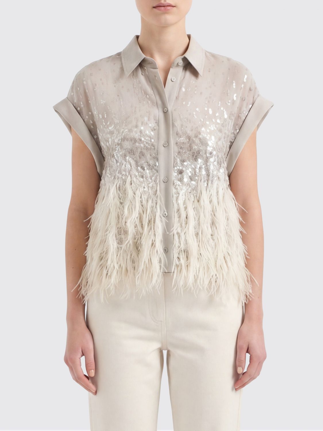Brunello Cucinelli Brunello Cucinelli Shirt Woman Beige Size S / US 4 / IT 40 - 1 Thumbnail