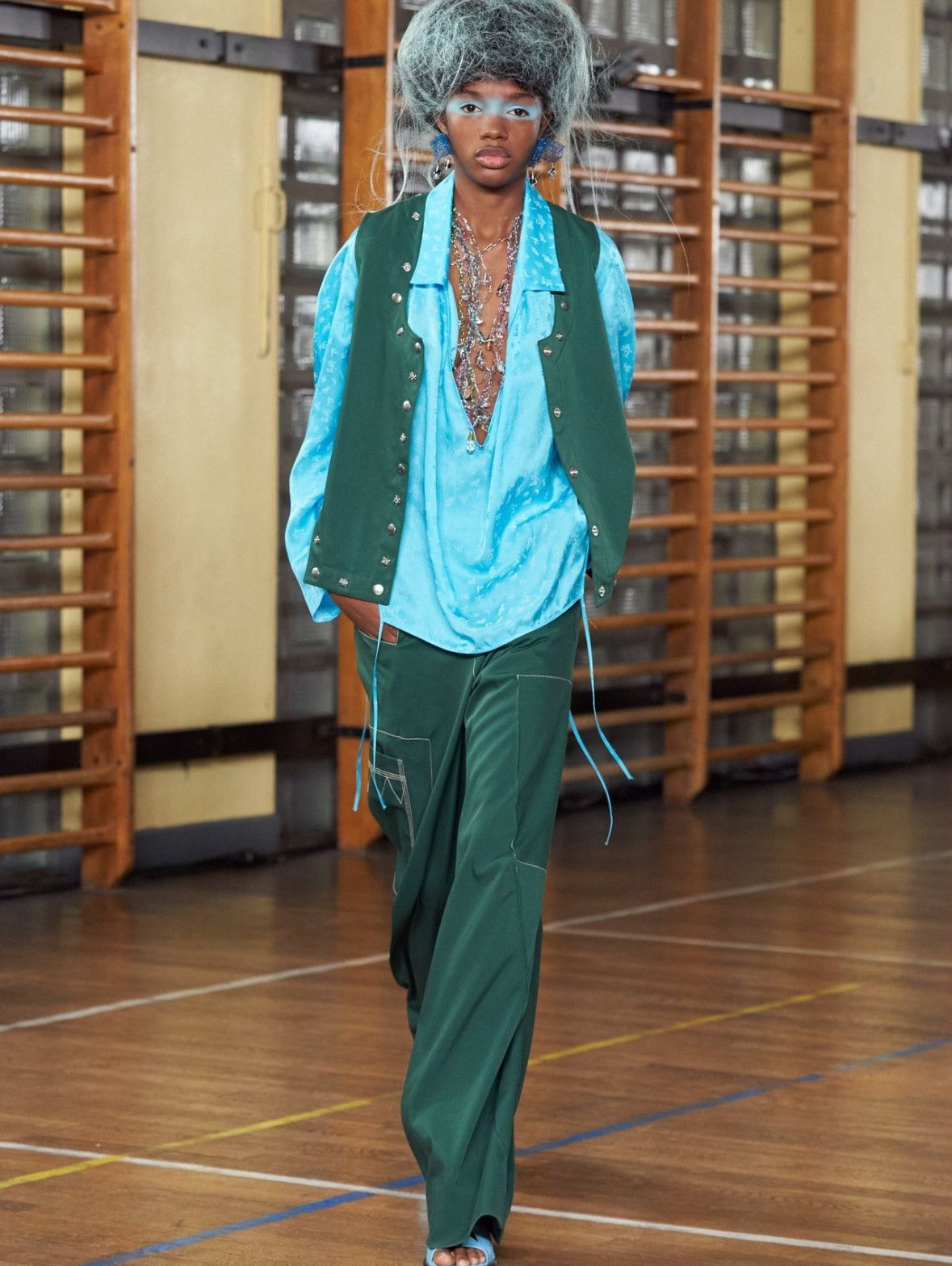 Kiko Kostadinov SS23 show green bright line geometric wide-leg pants Size US 30 / EU 46 - 2 Thumbnail