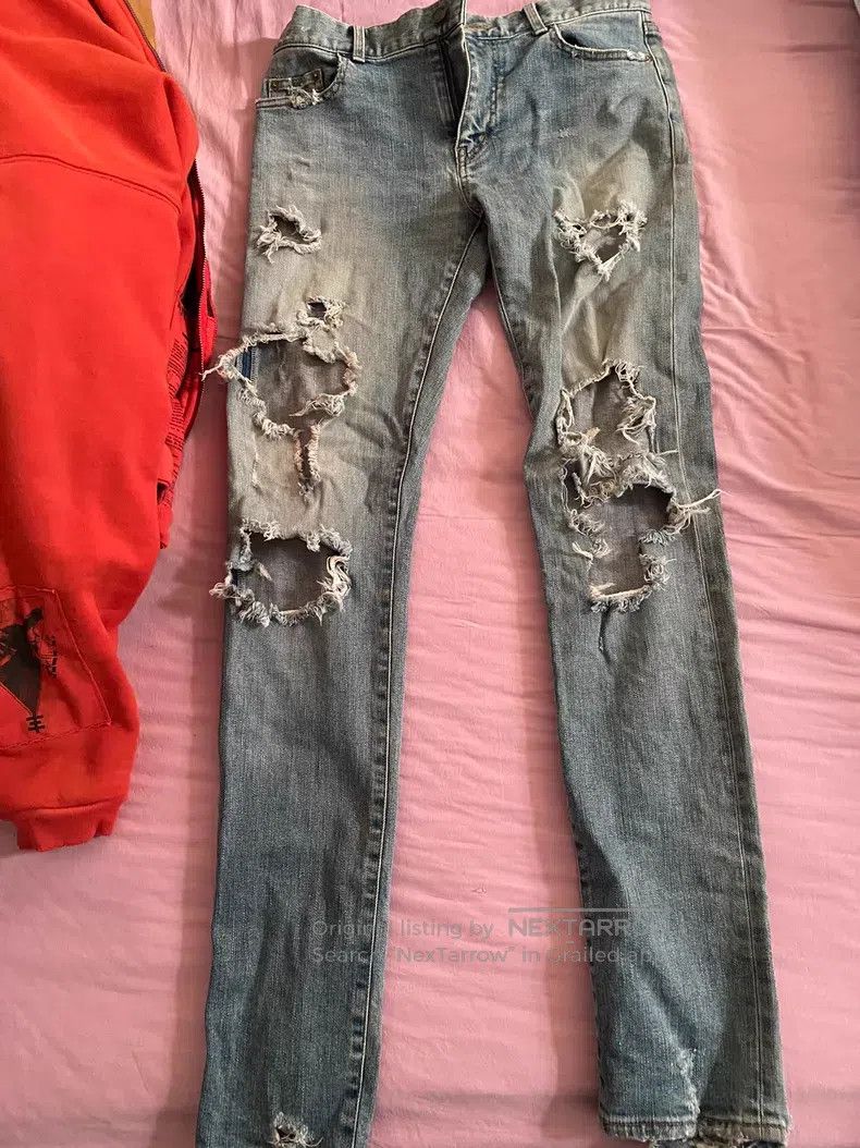 Saint Laurent Paris Saint Laurent Paris Blue Double Knee Torn Big Destroyed De Size US 31 - 1 Thumbnail