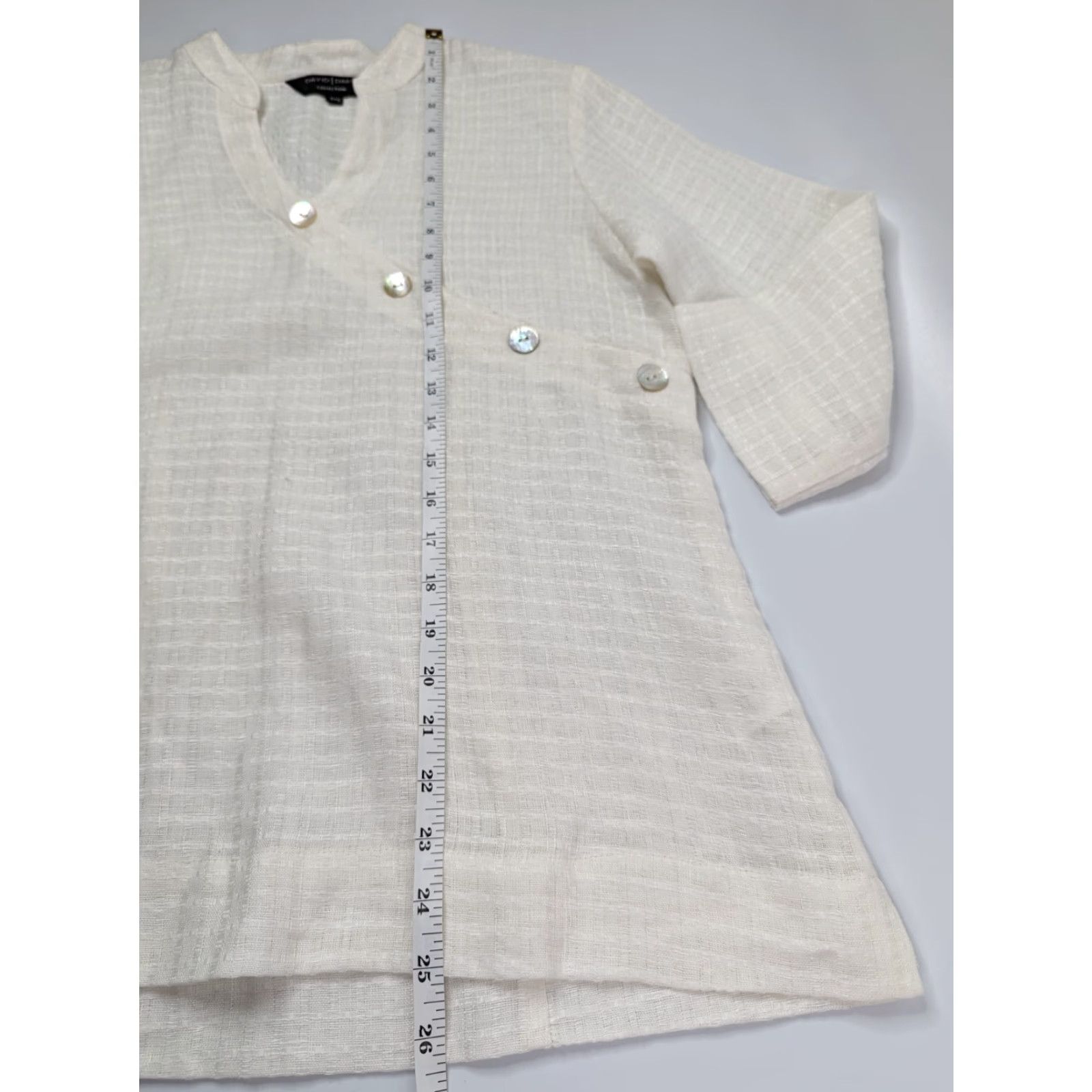 Vintage David Dart Shirt Women's Petite Small USA Ivory Linen Waffle Pattern Tunic Blouse Long Sleeve Collared Pockets Size S / US 4 / IT 40 - 5 Thumbnail