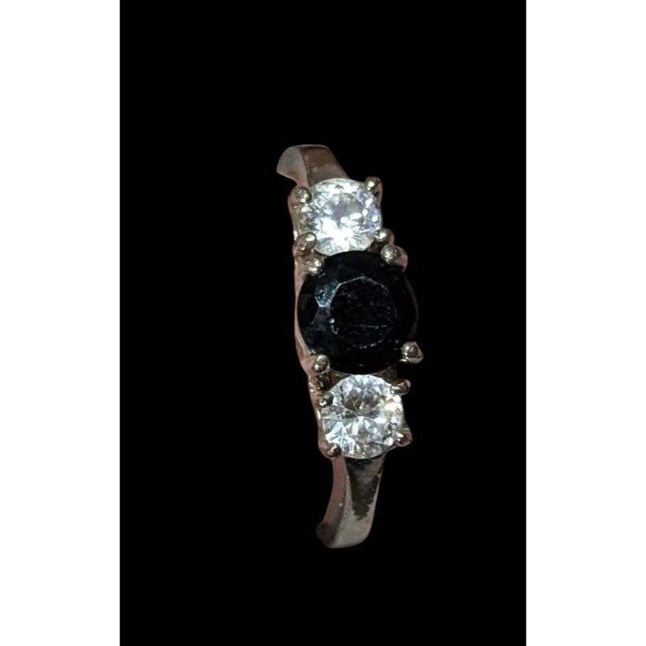 Other Elegant Gothic Silver Tone Ring With Black And Clear Stones Size ONE SIZE - 1 Thumbnail