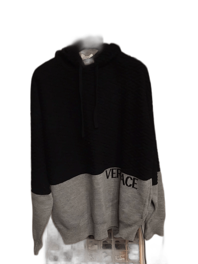 Versace Versace Hooded Wool Sweater with Gray Pattern Size US M / EU 48-50 / 2 - 1 Thumbnail