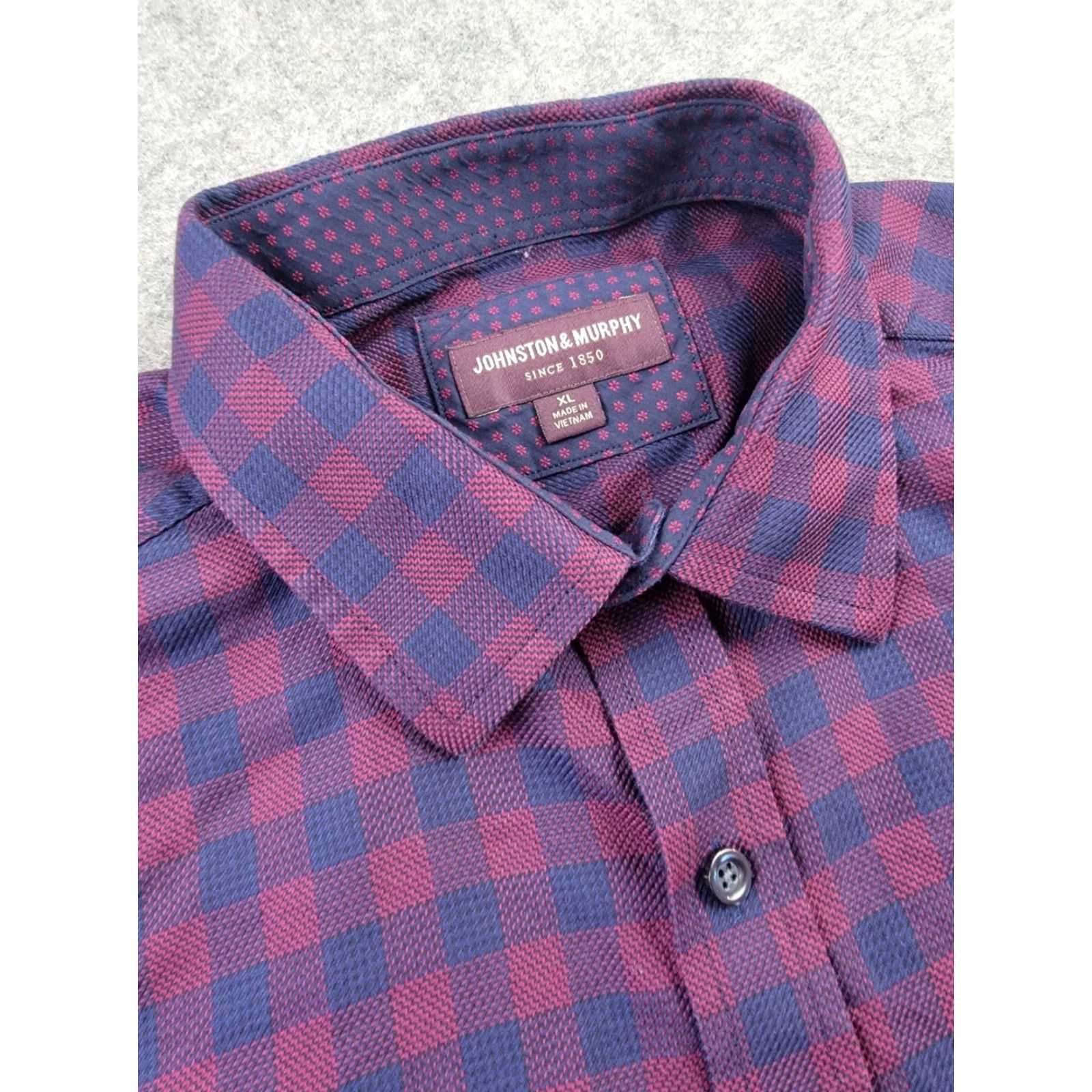 Johnston & Murphy Johnston & Murphy Shirt Mens XL Blue Red Plaid Button-Down Classic Woven Cotton Button-Up Size US XL / EU 56 / 4 - 2 Thumbnail