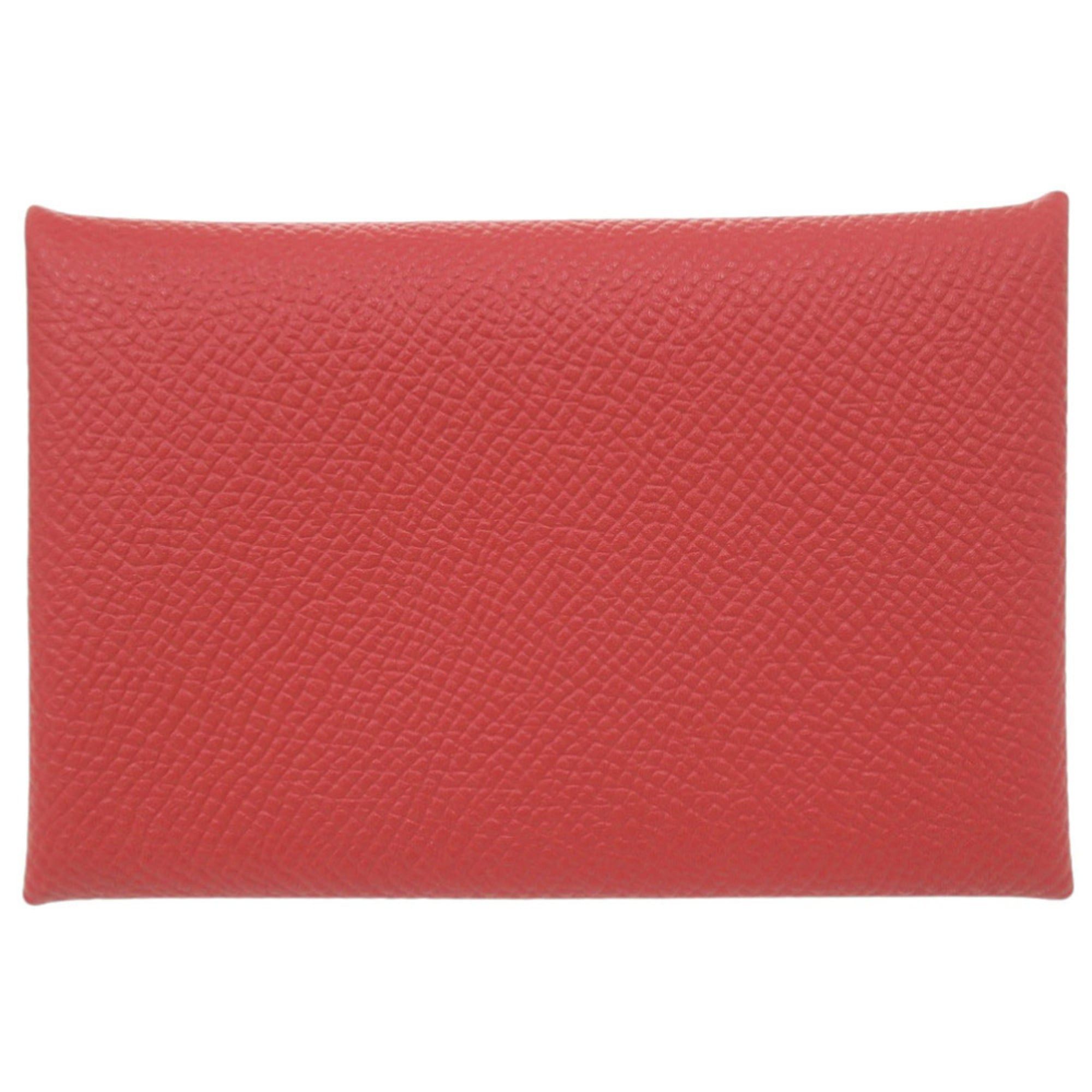 Hermes Like new Hermès Calvi Duo Epsom leather, Rouge Tomato, silver hardware, X stamp (2016), business card holder/card case, wallet, red, 0565HERMES Size ONE SIZE - 1 Thumbnail