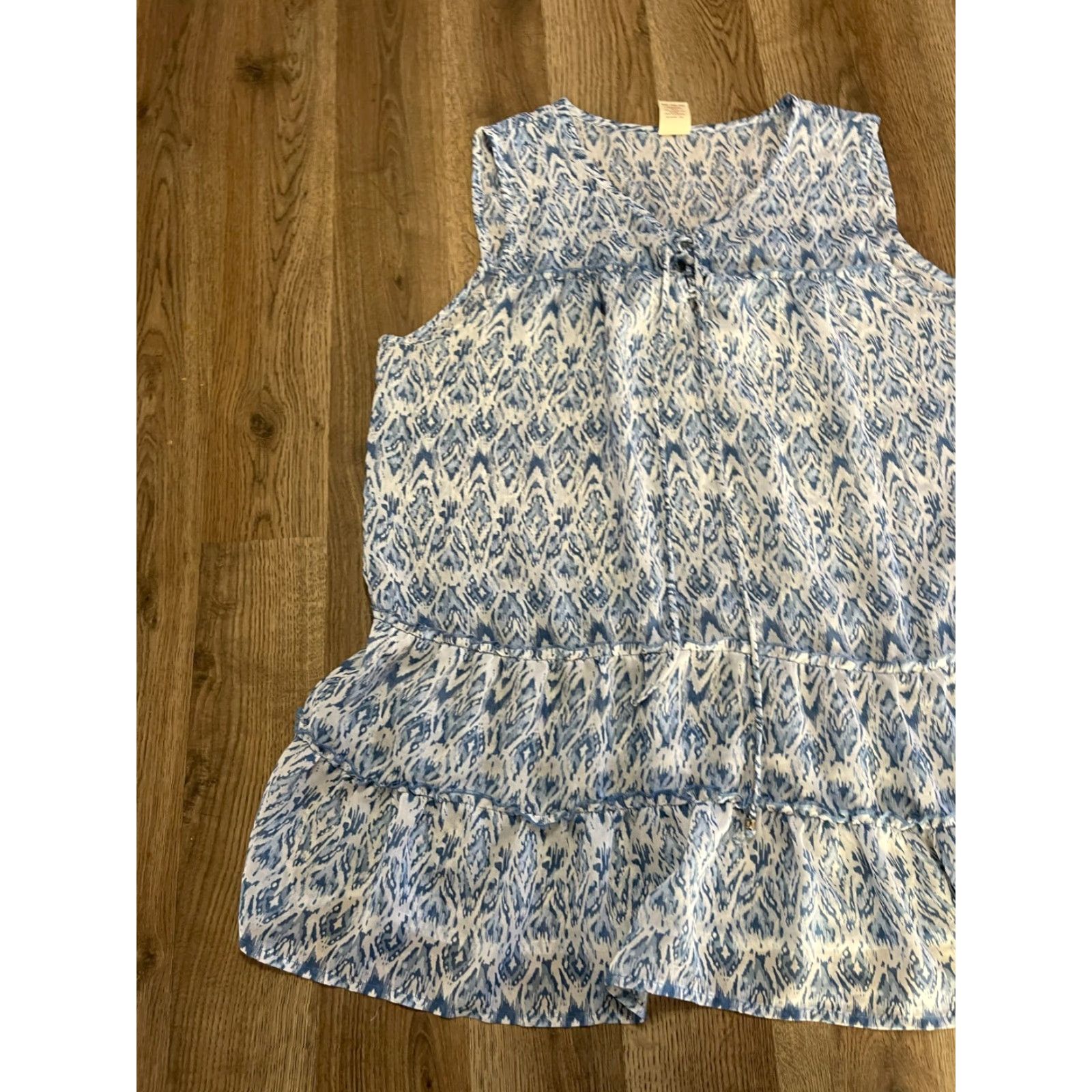 Faded Glory Faded Glory Dress Women XL Blue White Sleeveless Allover Print Casual Sundress Short Size 40" / US 18 - 3 Thumbnail