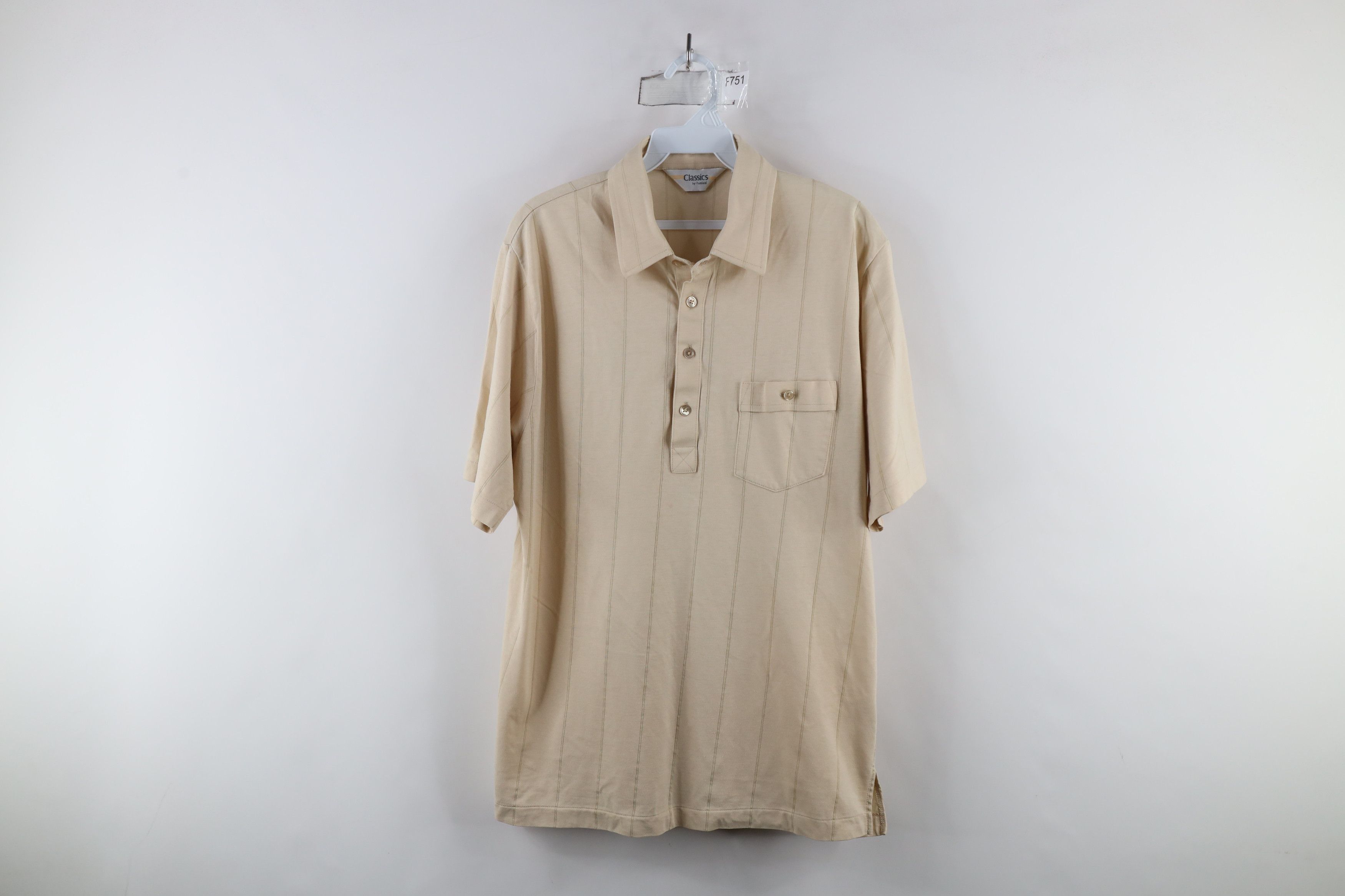 Vintage Vintage 90s Streetwear Knit Collared Pocket Polo Shirt Beige Size US L / EU 52-54 / 3 - 1 Thumbnail