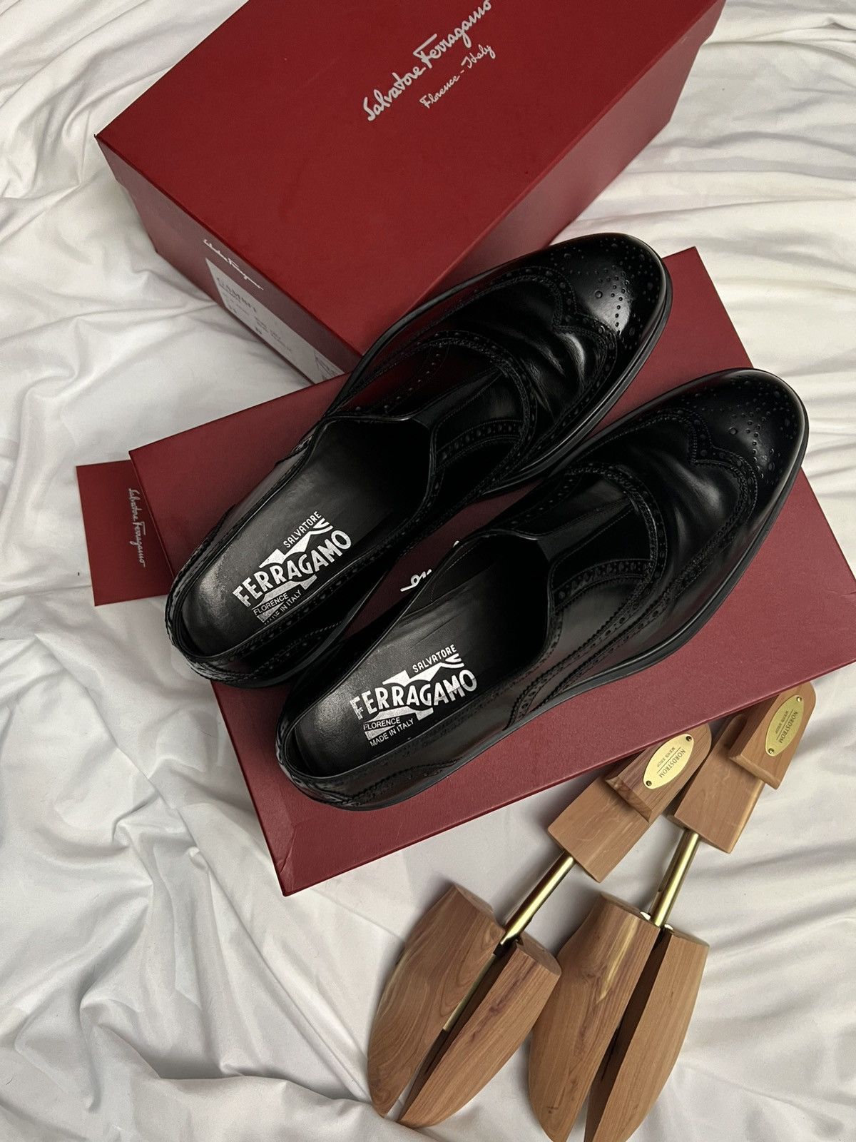 Salvatore Ferragamo Gambit Black Calf Slip-on Brogue Size US 11 / EU 44 - 5 Thumbnail