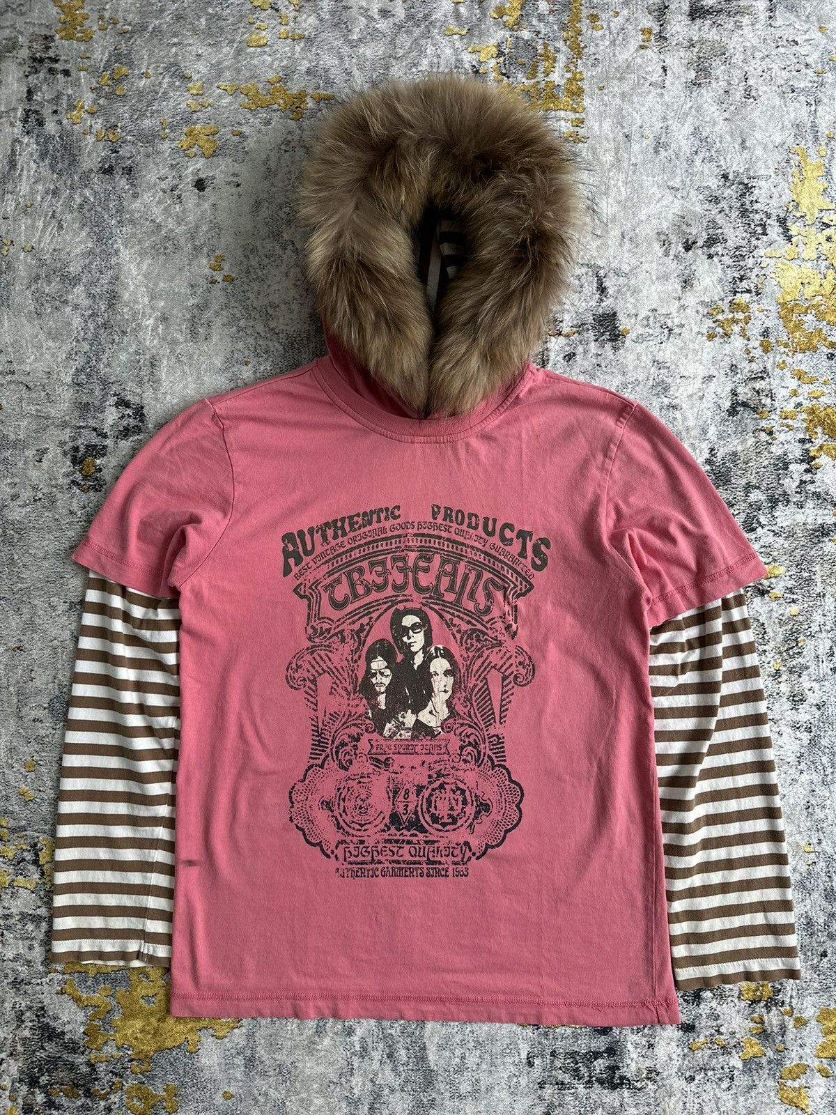 TBJ STRIPED DOUBLE LAYER FUR LIGHT HOODIE HYSTERIC LGB STYLE