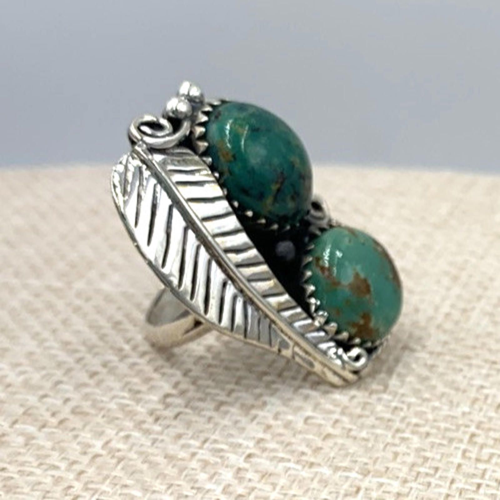Other NOS Native Navajo Sterling Silver Double Turquoise Ring Size ONE SIZE - 4 Thumbnail