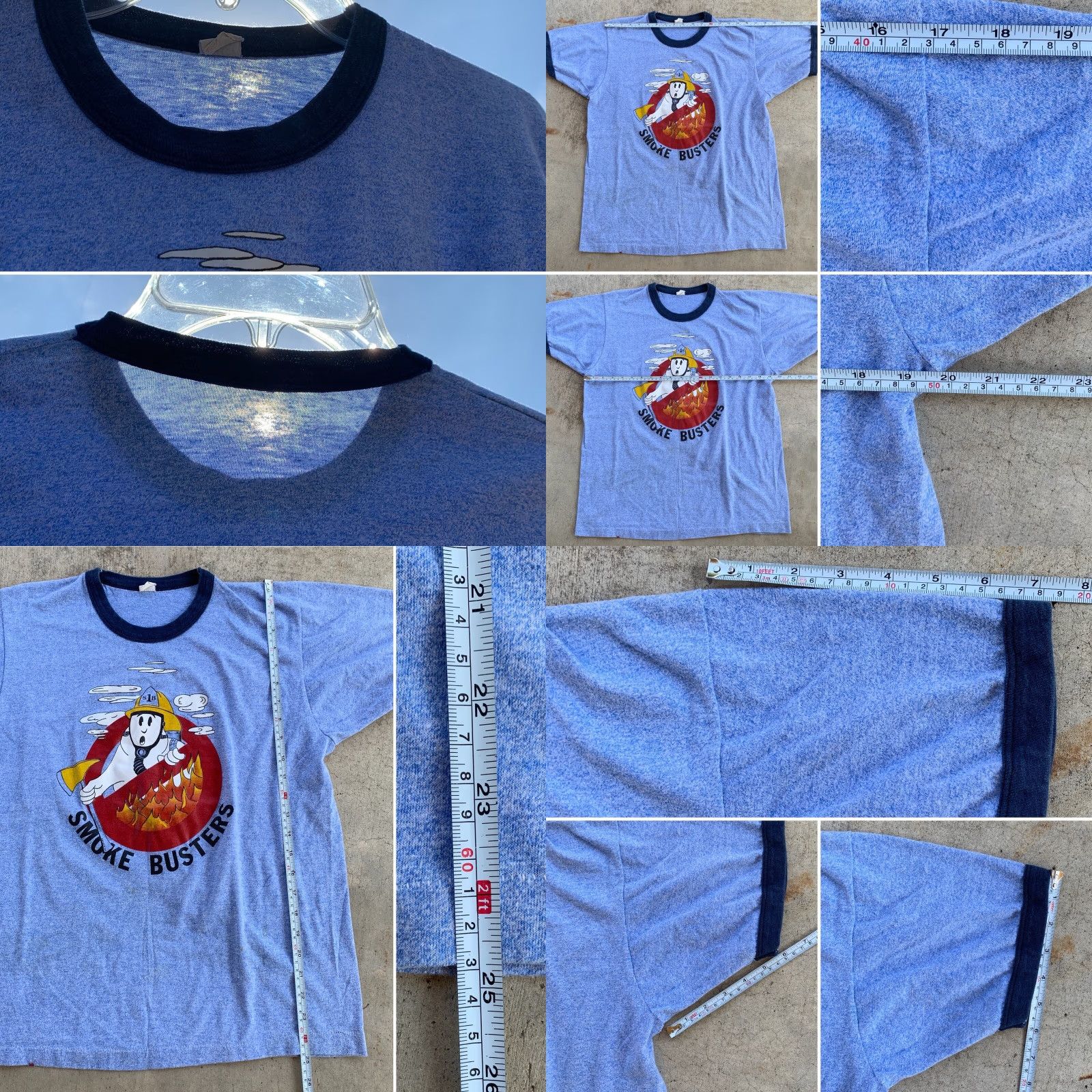Vintage VINTAGE Smoke Busters Ringer Tee 80s T Shirt Ghost In Fire Fighter Hat Fireman M Blue Men Graphic Tee 1980s Size US M / EU 48-50 / 2 - 8 Thumbnail