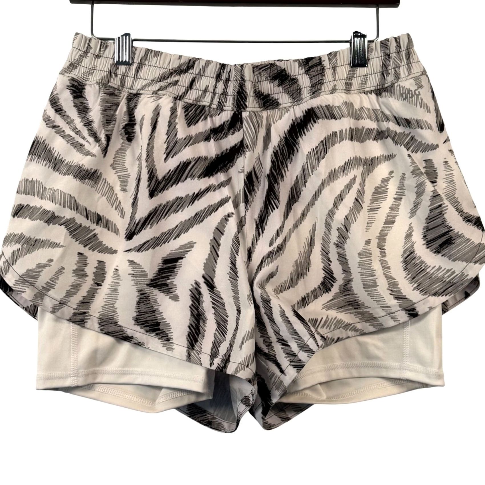 Vintage DSG Womens M 2-in-1 Running Shorts White Black Zebra Print Athletic Size 32" / US 10 / IT 46 - 2 Thumbnail