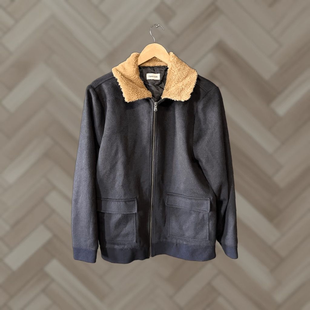 Vintage Open Edit Jacket Mens Full Zip Wool Black L Size US L / EU 52-54 / 3 - 1 Thumbnail