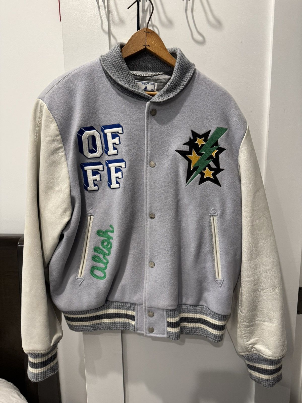 オフホワイト Off White Off Fleece Varsity Hoodie Off-White Off Fleece Varsity Hoodie Wit - Beachim