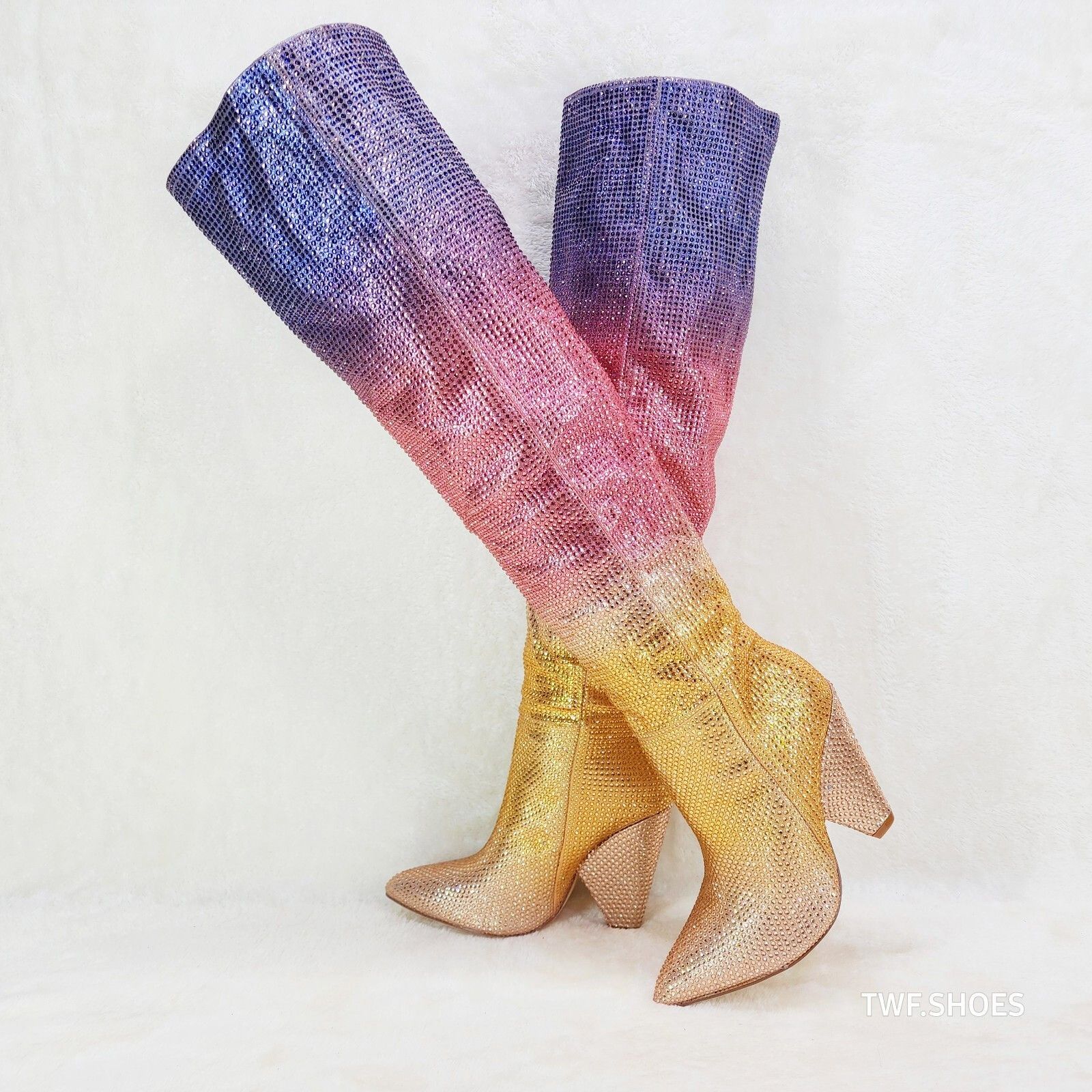Other New Year Party Gold Ombre Rhinestone OTK Thigh boots 4.25" H Size US 6.5 / IT 36.5 - 1 Thumbnail