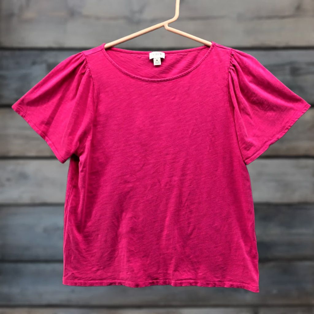J.Crew J.Crew Slub Cotton Puff Sleeve T-Shirt Pink Boat Neck Short Sleeve Womens S Size S / US 4 / IT 40 - 1 Thumbnail