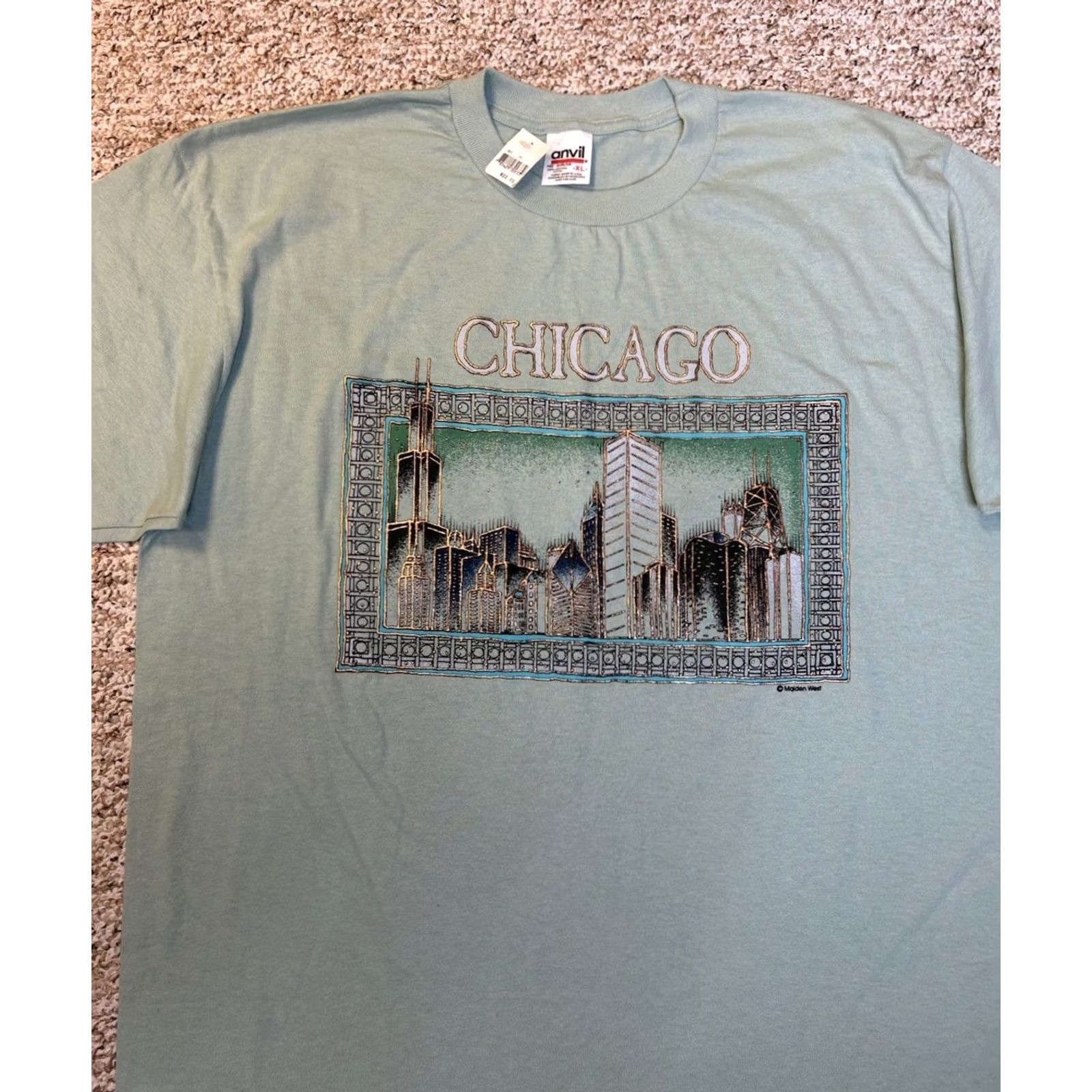 Anvil VTG Maiden West Chicago Skyline Graphic T-Shirt USA Made 100% Cotton Sz XL Unisex Adults Crew Neck Short Sleeve Graphic Print NWT/New with Tags Size US XL / EU 56 / 4 - 2 Thumbnail
