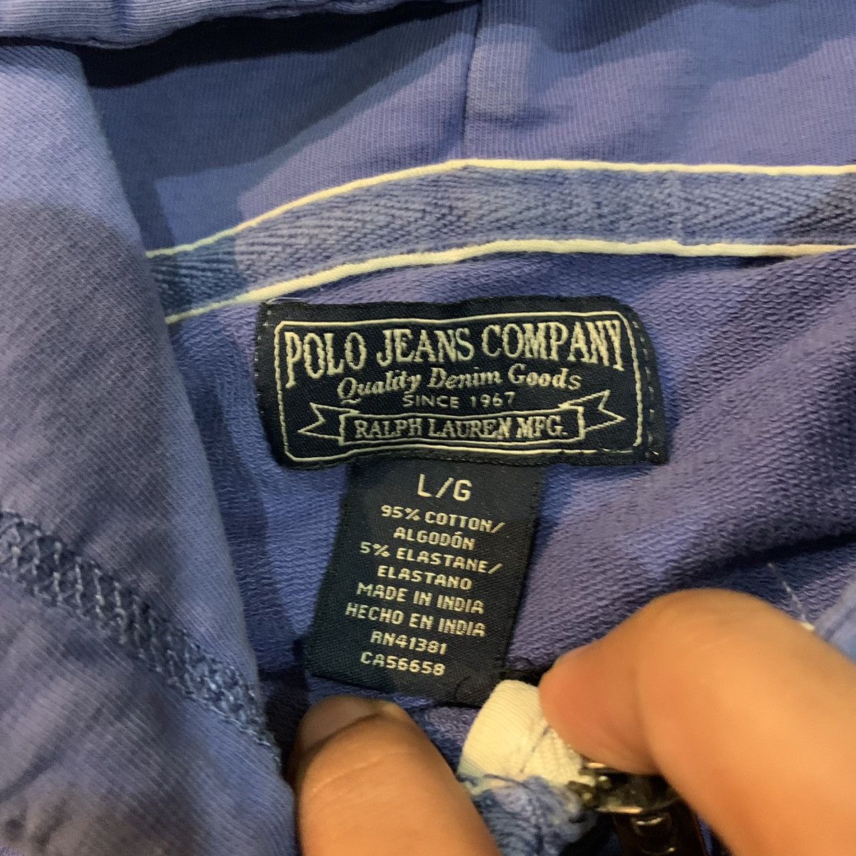 Polo Ralph Lauren × Ralph Lauren × Vintage Vintage Polo Jeans Ralph Lauren Zipper Hoodie Size US L / EU 52-54 / 3 - 3 Thumbnail