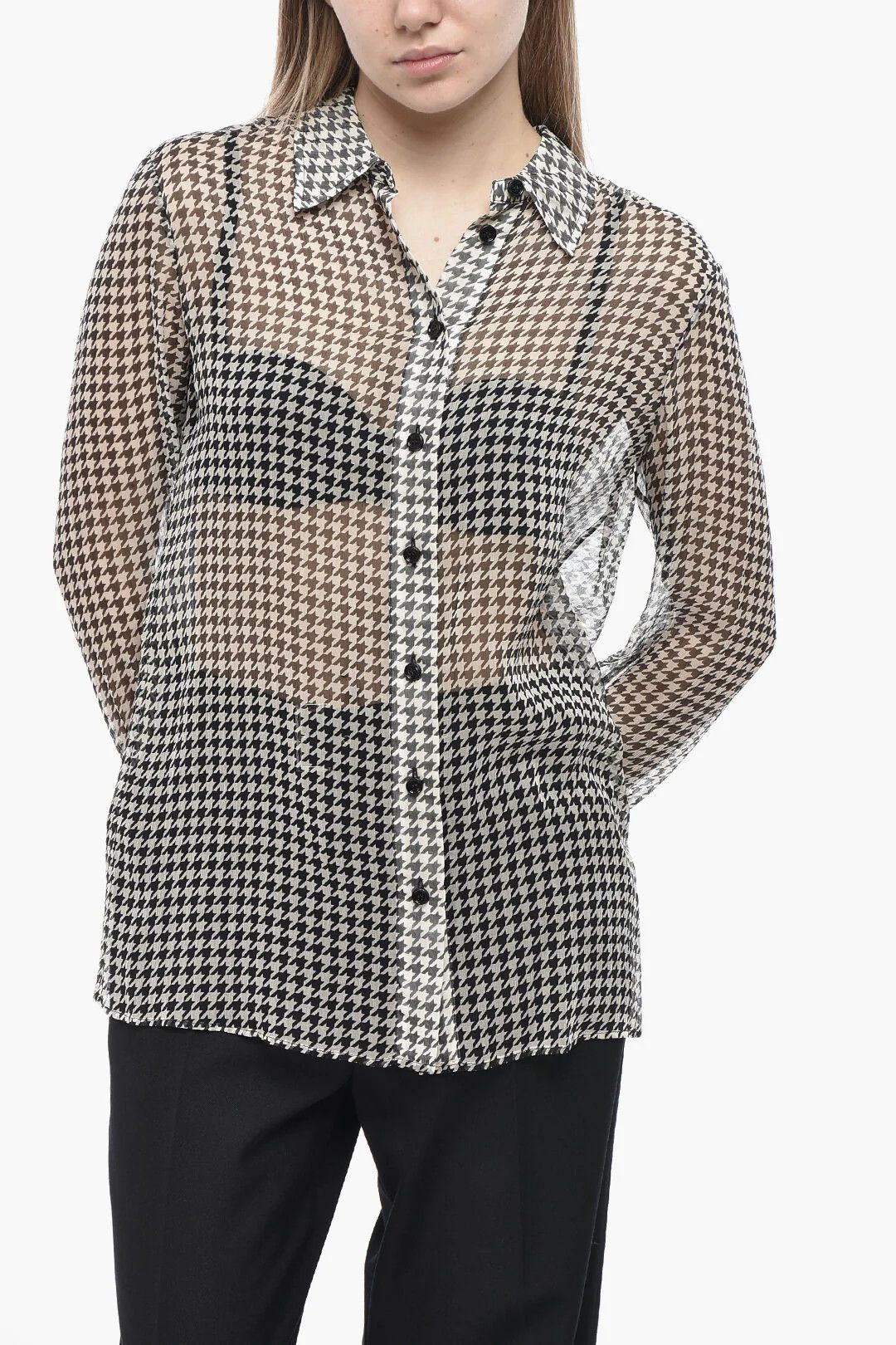Burberry og1mm0426 Silk Chiffon Shirt in Black & White Size XS / US 0-2 / IT 36-38 - 1 Thumbnail