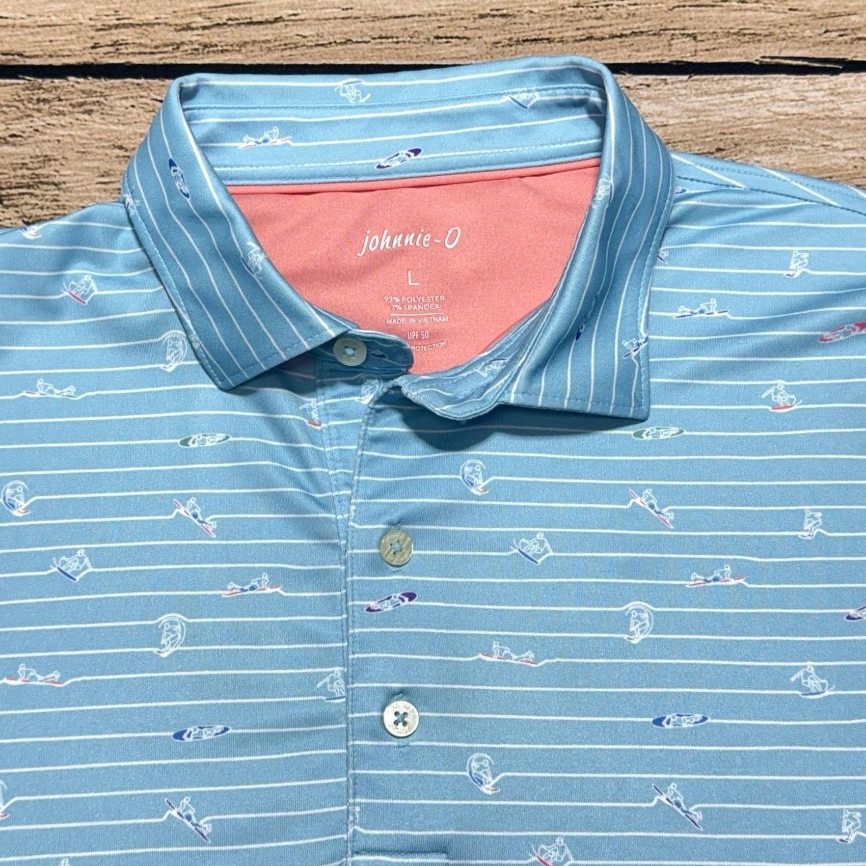 johnnie-O johnnie-O Polo Shirt Mens L Blue Surfing AOP Performance Lightweight Breathable Size US L / EU 52-54 / 3 - 2 Thumbnail