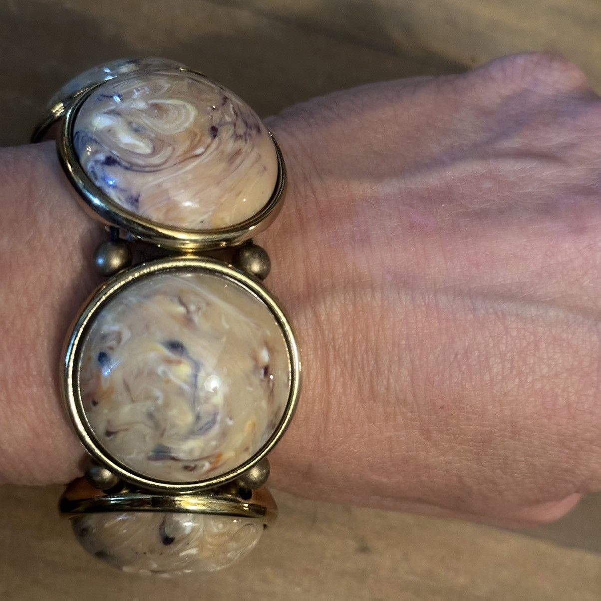 Vintage Vintage chunky marbled cabochon stone link stretch bracelet Size ONE SIZE - 3 Thumbnail