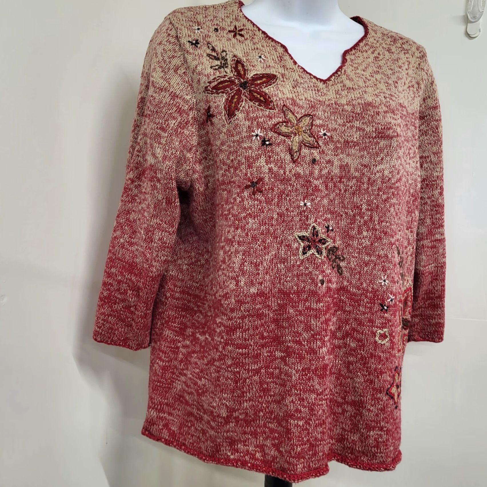 Vintage VTG Koret Women's Medium Mauve Pink Embroidered Beaded Floral Sweater EUC Size M / US 6-8 / IT 42-44 - 4 Thumbnail