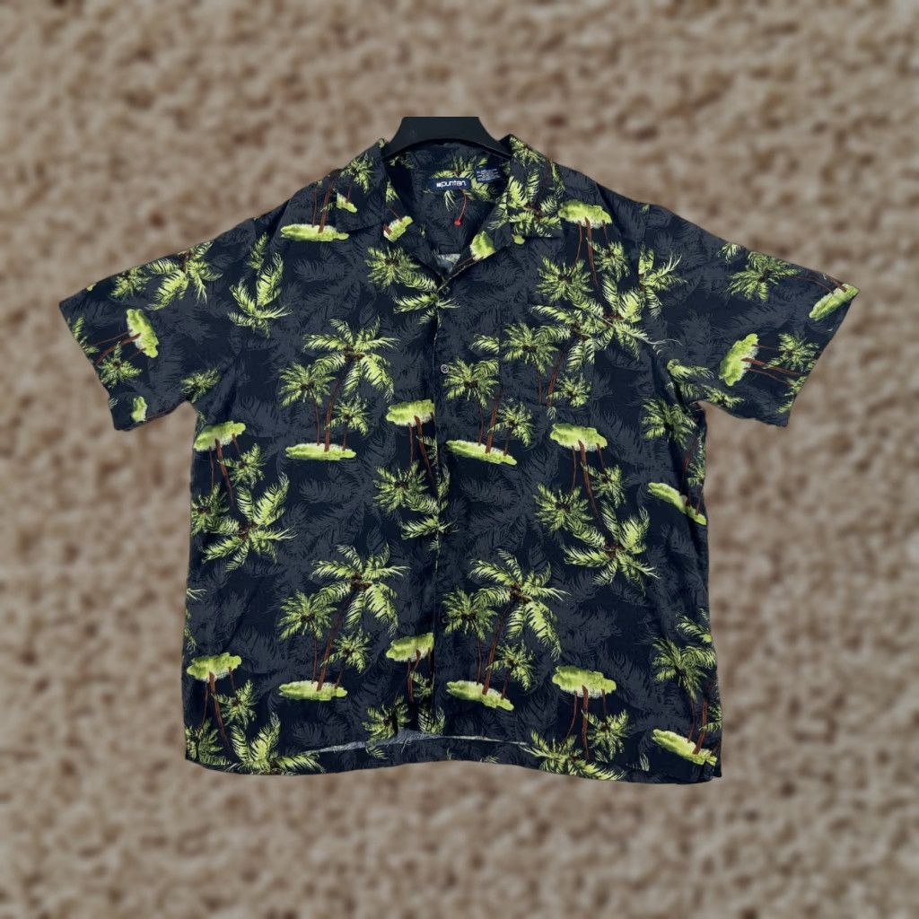 Vintage Puritan Shirt Mens XL Black Green Hawaiian Palm 100% Rayon Pocket Floral Aloha Beach Vacation Resort Shirt Mens XL Black Size US XL / EU 56 / 4 - 1 Thumbnail