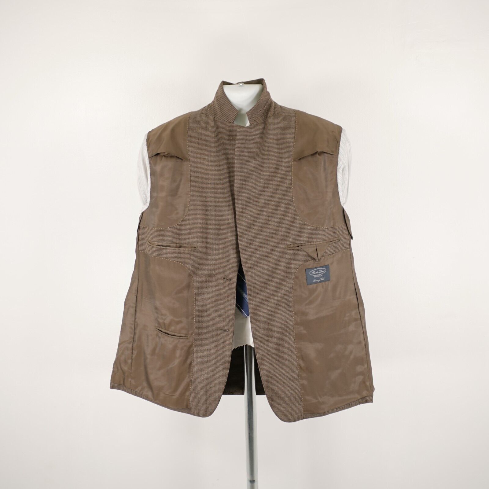 Pronto Uomo Pronto Uomo Platinum Luxury Wool Brown Blue Hounstooth 2 But Size 44R - 12 Thumbnail