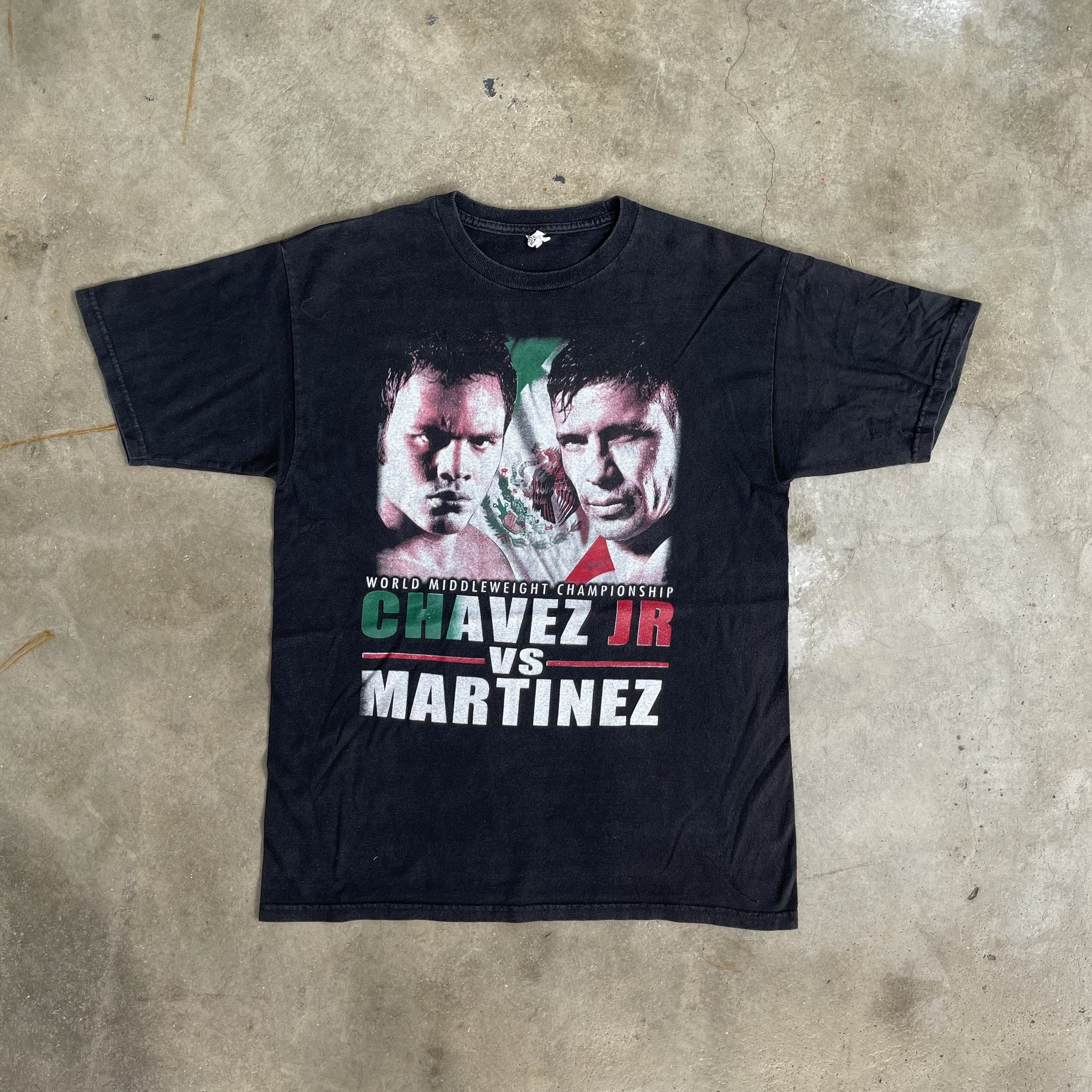 image of Vintage Chavez Jr Vs Martinez T-Shirt Middleweight Champions Teehip in Black, Men's (Size Medium)