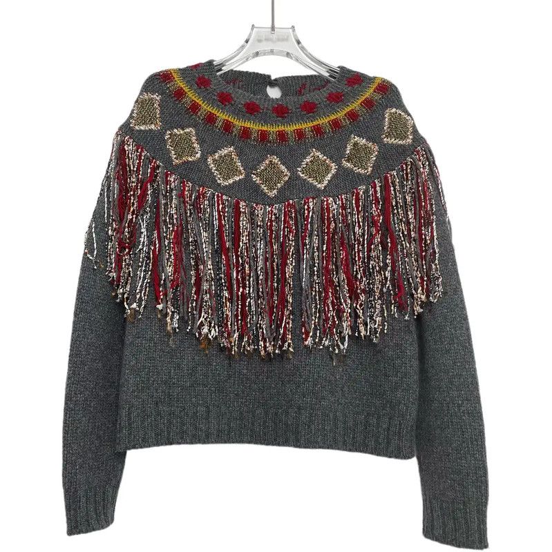 Dior Dior Gray Cashmere Embroidered Sweater 0089 Size S / US 4 / IT 40 - 1 Thumbnail