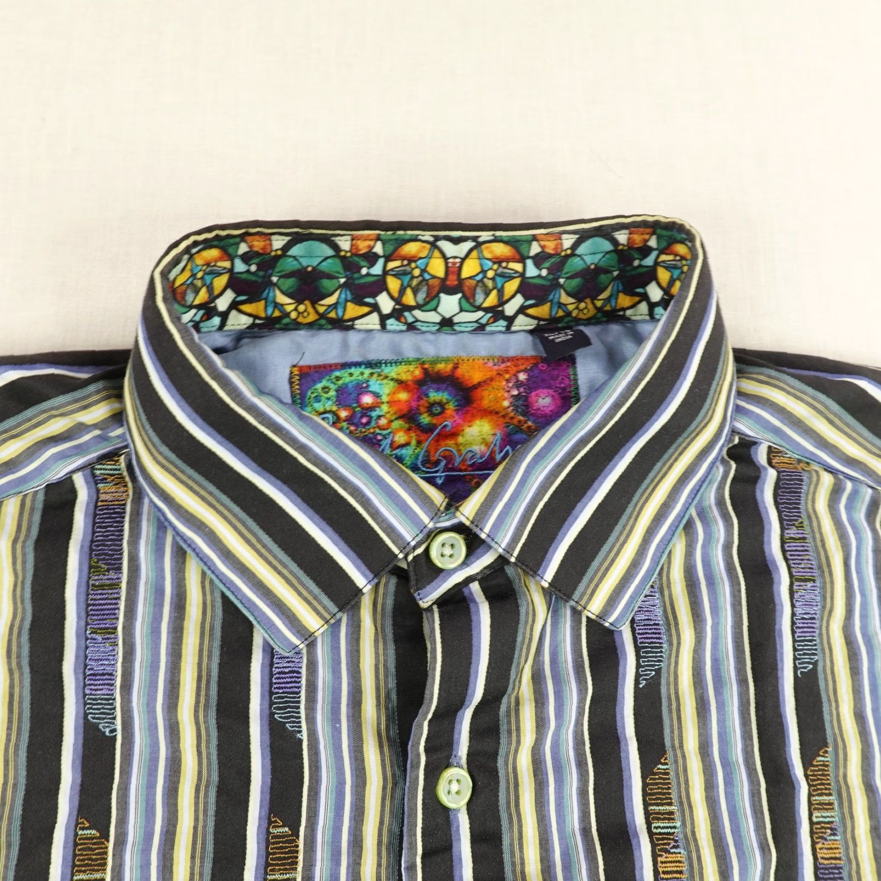 Robert Graham Robert Graham Shirt Mens XL Multicolor Striped Button-Up Long Sleeve Embroidered Size US XL / EU 56 / 4 - 2 Thumbnail