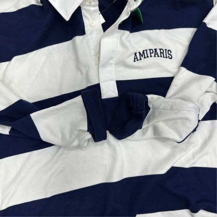 AMI AMIPARIS Striped Logo Long Sleeve Polo Shirt -2507 Size US M / EU 48-50 / 2 - 6 Thumbnail