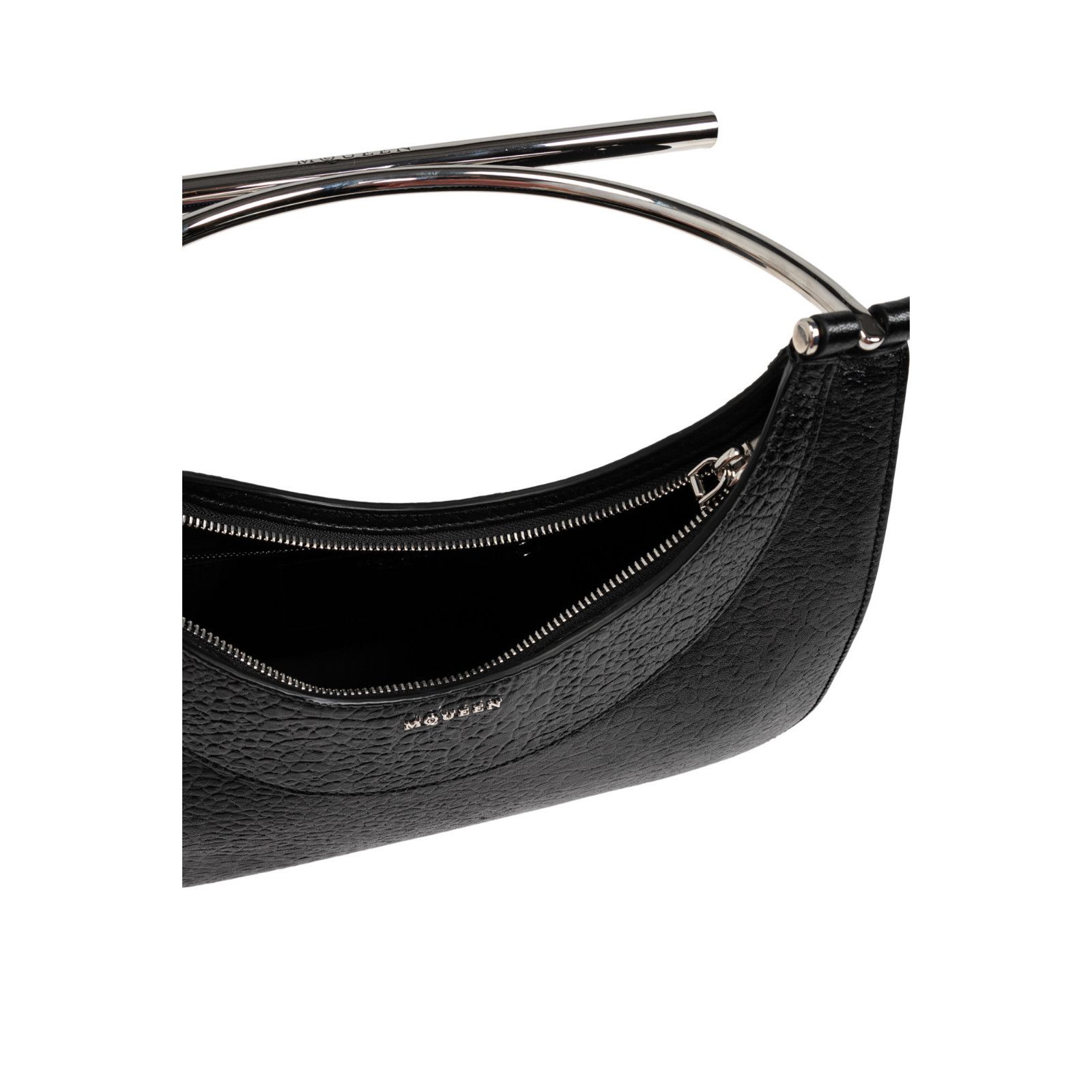 Alexander McQueen ALEXANDER MCQUEEN Metal Ring Handle Black Grained Leather Sh Size ONE SIZE - 4 Thumbnail
