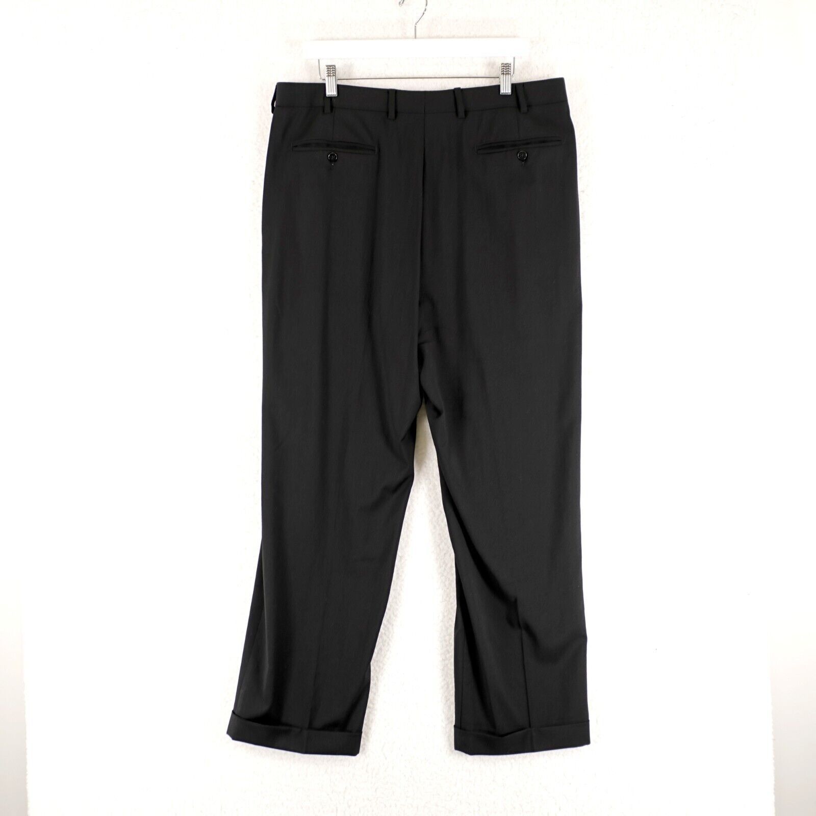 Zanella Zanella Bennett Natural Stretch Black Wool Pleated Cuffed Dr Size 36R - 4 Thumbnail