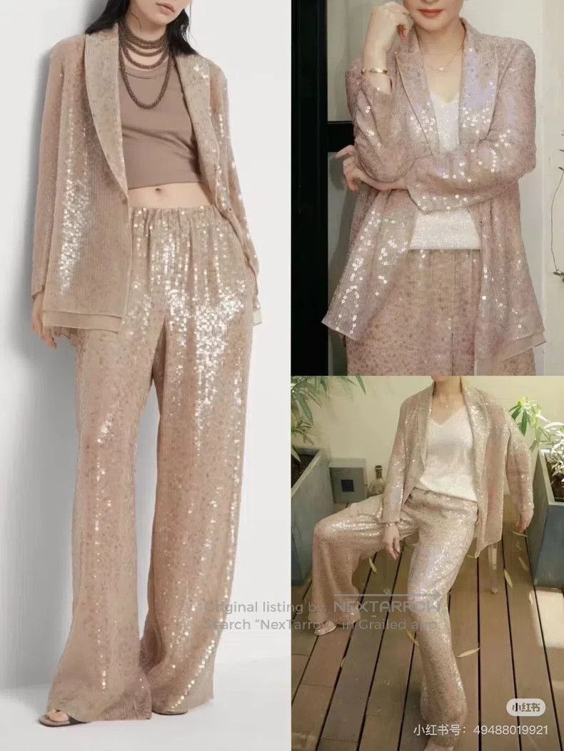 Brunello Cucinelli Brunello Cucinelli Full Sequin Silk Wide Leg Pants Size 26" / US 2 / IT 38 - 1 Thumbnail