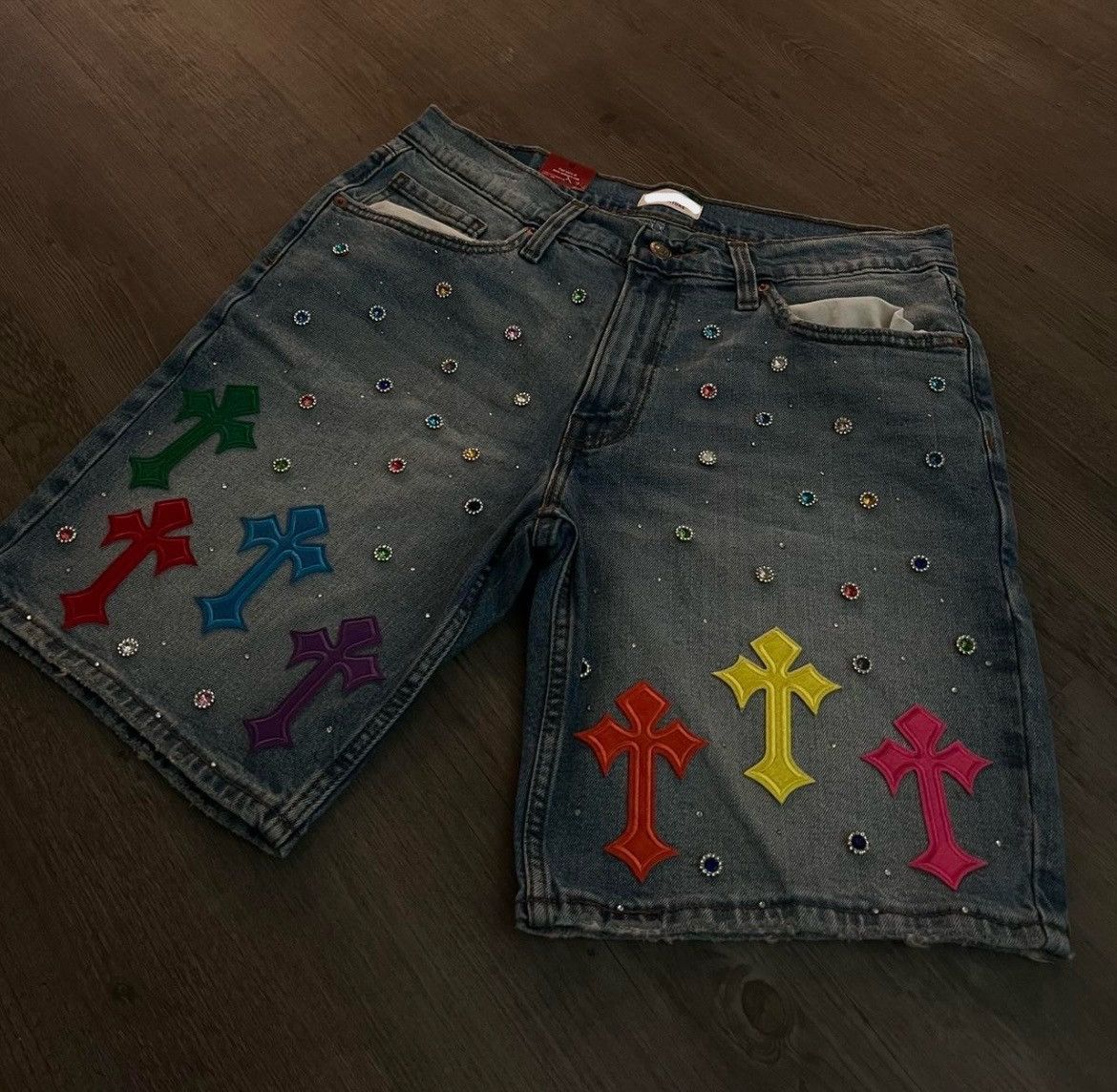 Other Mens denim shorts with multicolor rhienstones and crosses Size US 32 / EU 48 - 2 Thumbnail