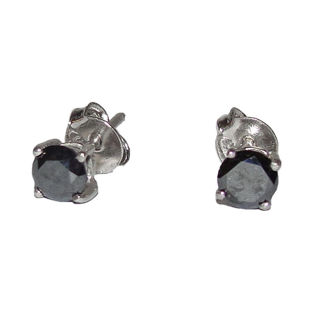 Black Diamond Natural Sterling Silver Black Diamond Round Stud Earrings Size ONE SIZE - 1 Thumbnail