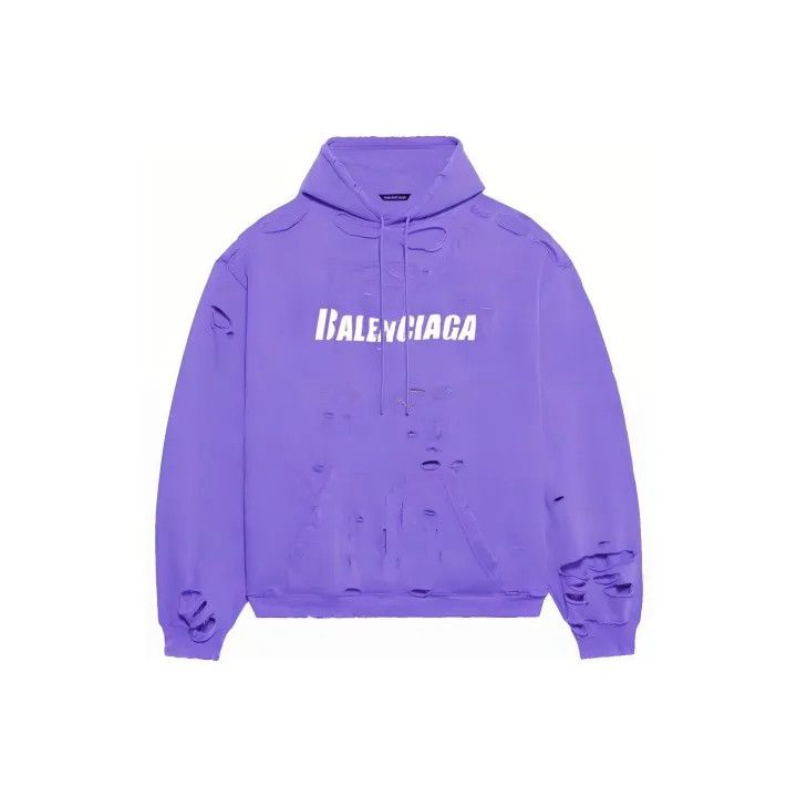 Balenciaga Balenciaga SS22 Purple Distressed Logo Hoodie 0079 Size US S / EU 44-46 / 1 - 1 Thumbnail