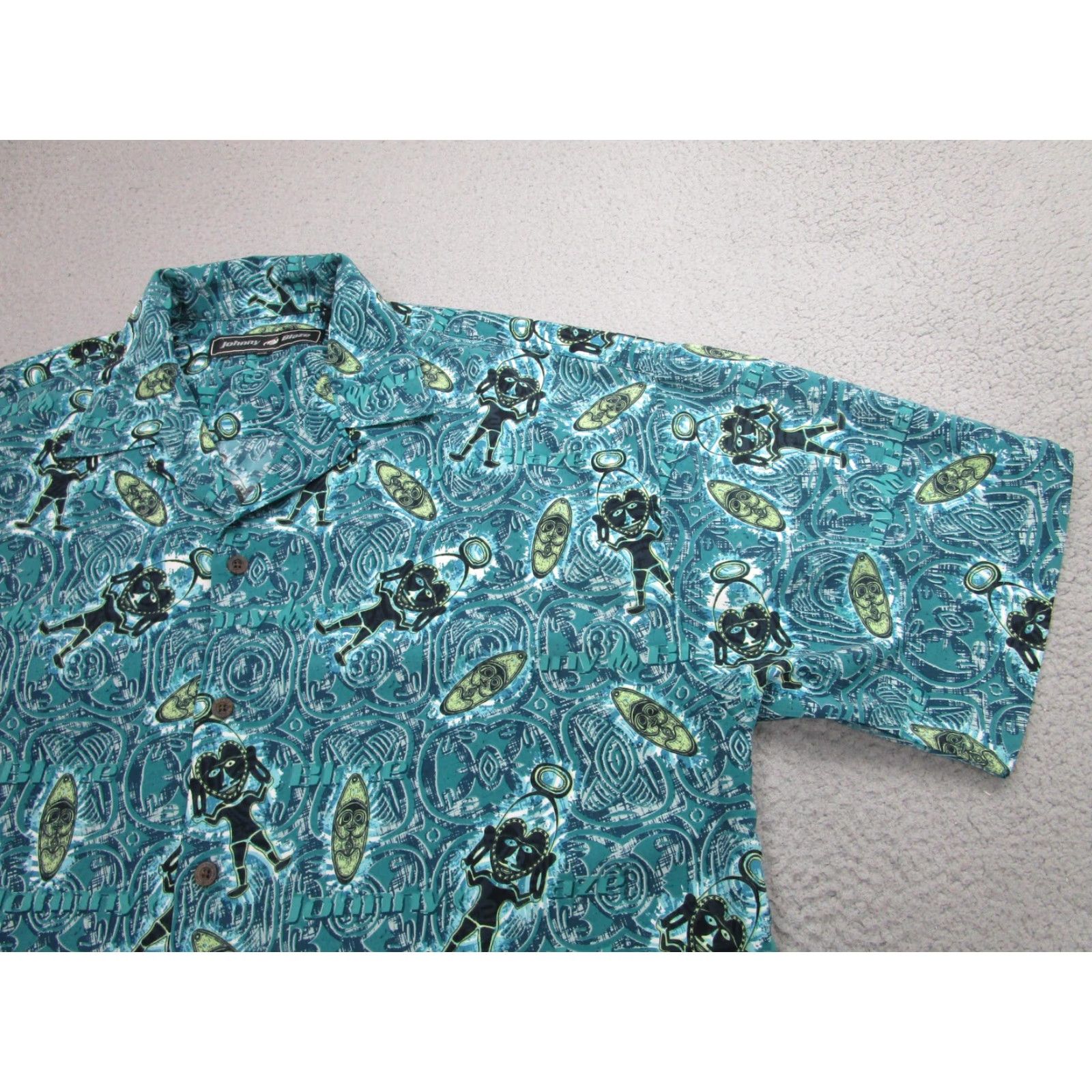 Etro Johnny Blaze Shirt Mens 2XL Polynesian Tribal Print Vintage Tiki Retro Y2K Blue Teal Size US XXL / EU 58 / 5 - 2 Thumbnail